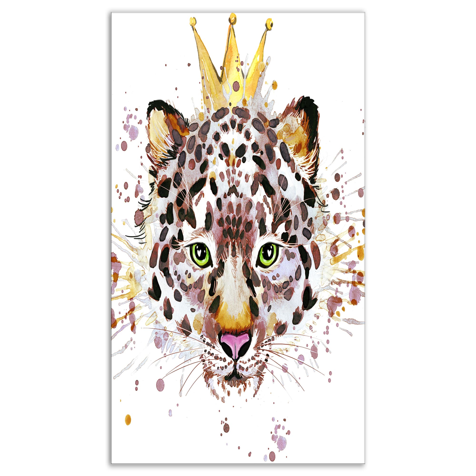 Designart - Leopard Head with Golden Crown - Contemporary Animal Art Canvas