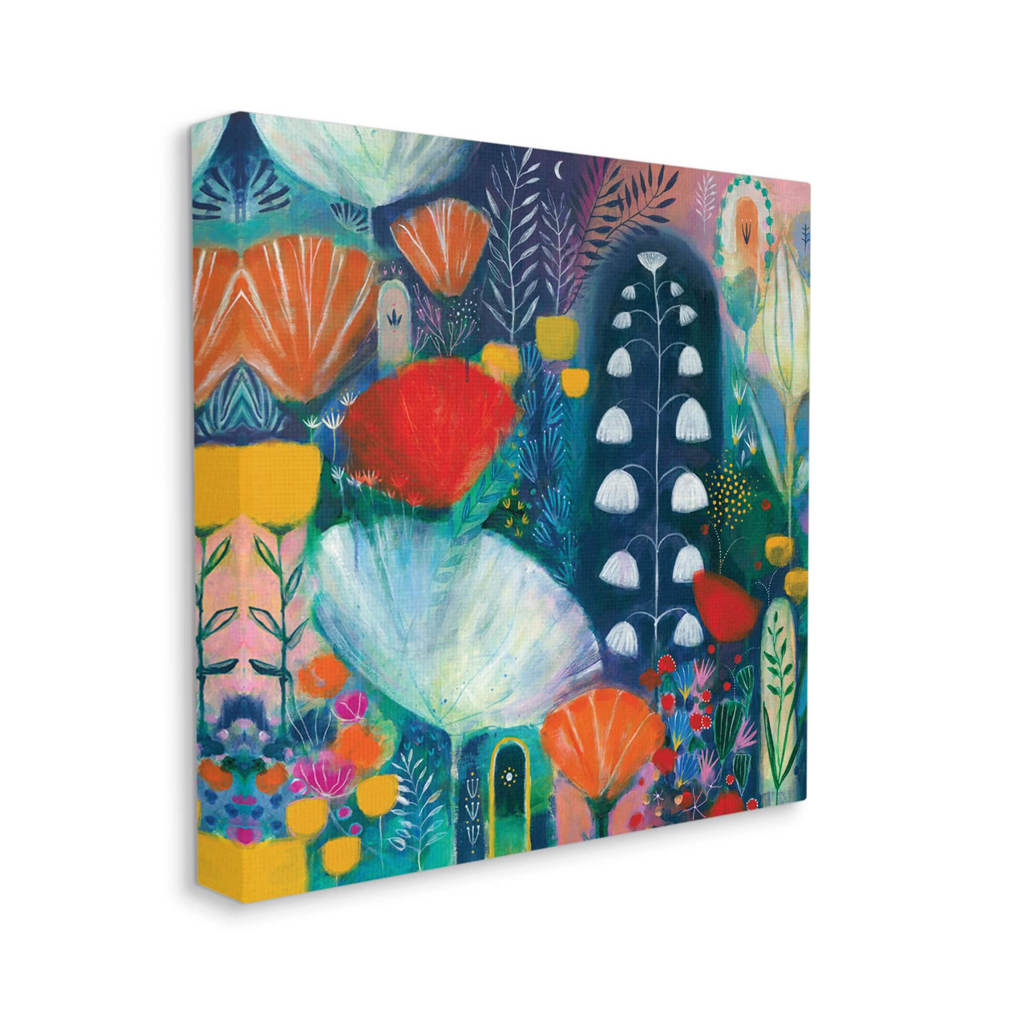 Stupell Industries Playful Field of Abstract Florals Blue Red Canvas Wall Art