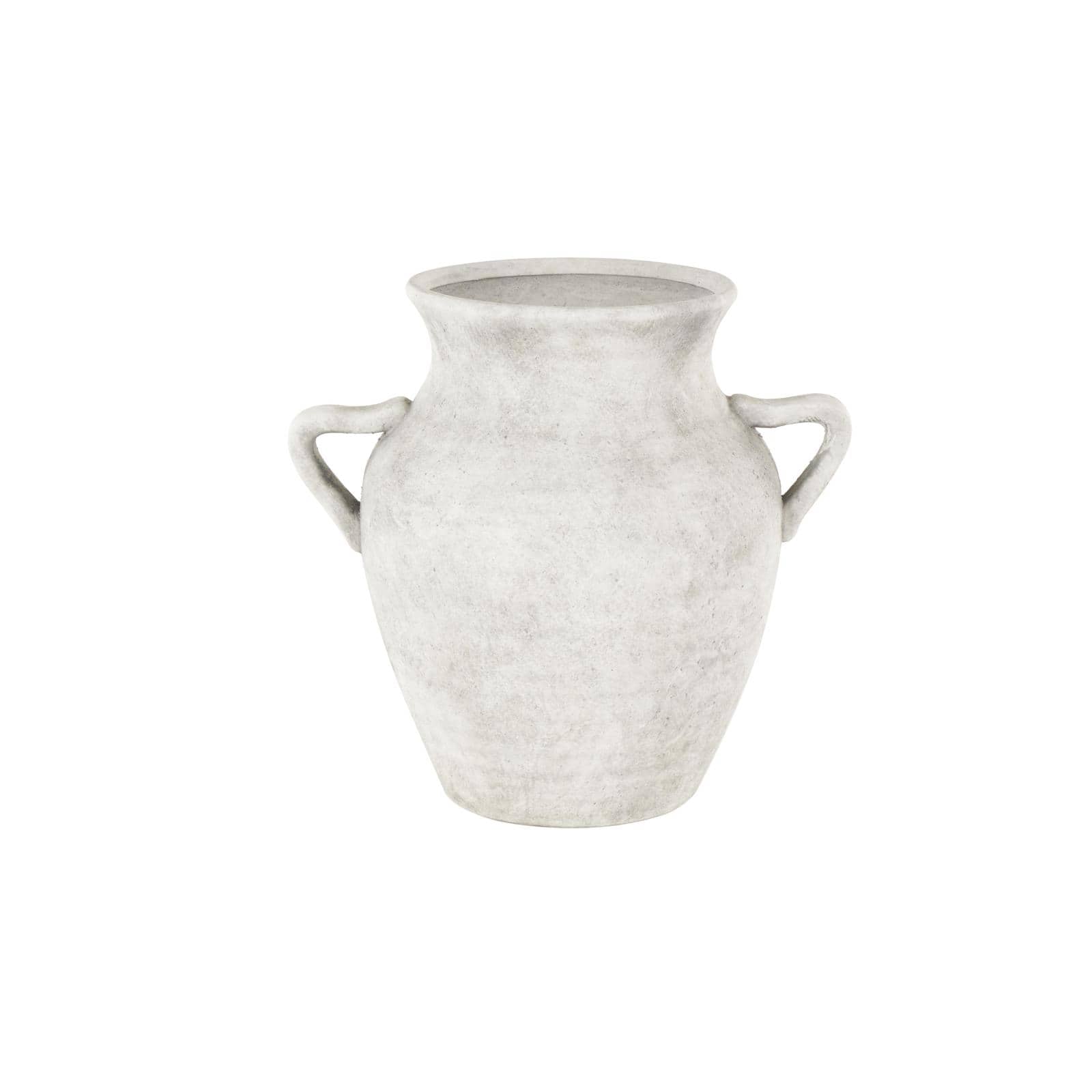 13" White Ceramic Antique Style Textured Vase with Black Shadings & Handles
