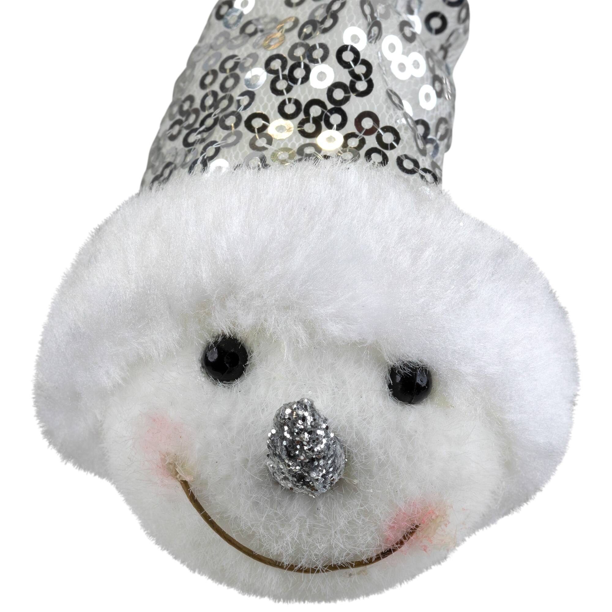 Snowman Head with Sequin Santa Hat Christmas Ornament - 6"
