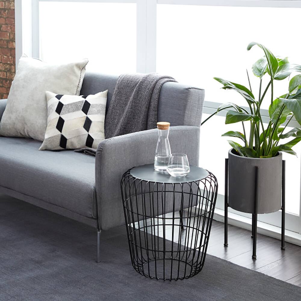 Gray Tin Industrial Outdoor Accent Table