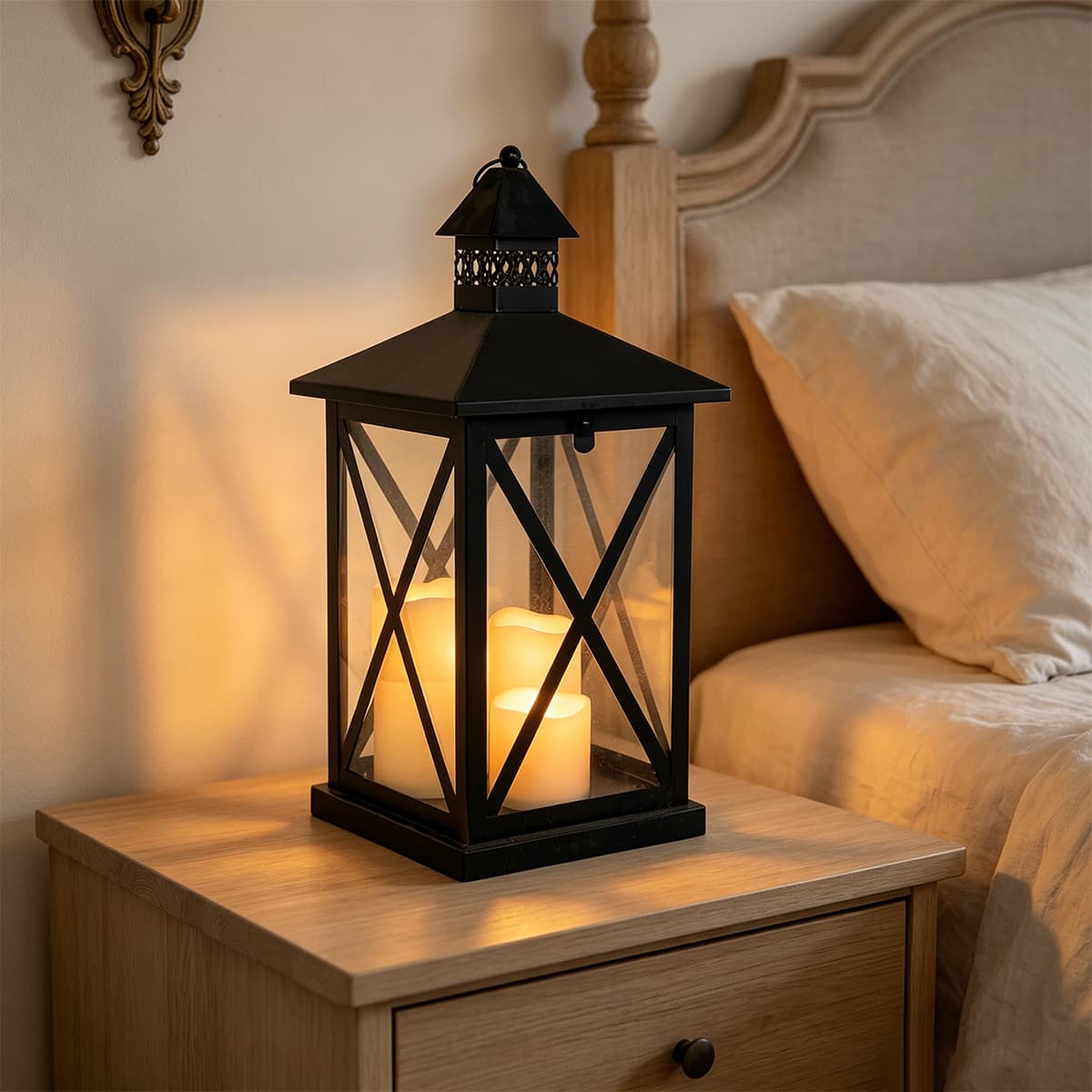 19" Black Lantern with 3 LED Candles by Ashland®