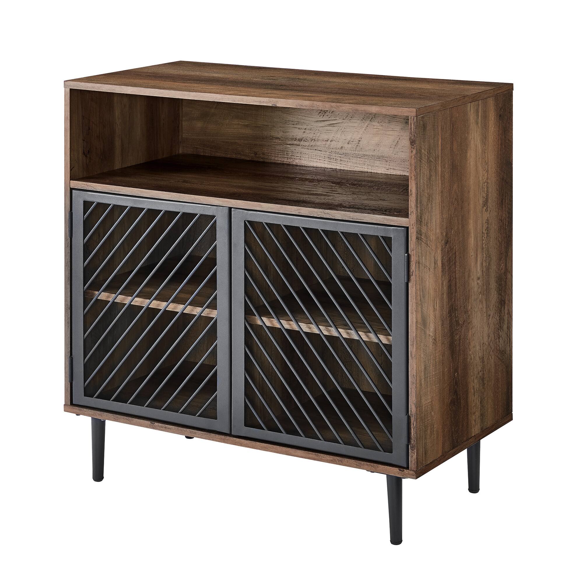 Walker Edison 32" Reclaimed Barnwood Modern Slanted Metal Door Accent Cabinet