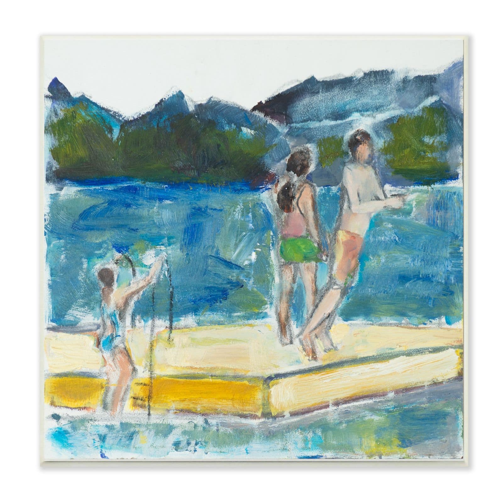Stupell Industries Kids on Swimming Dock Abstract Contemporary Lake Scene,12" x 12"