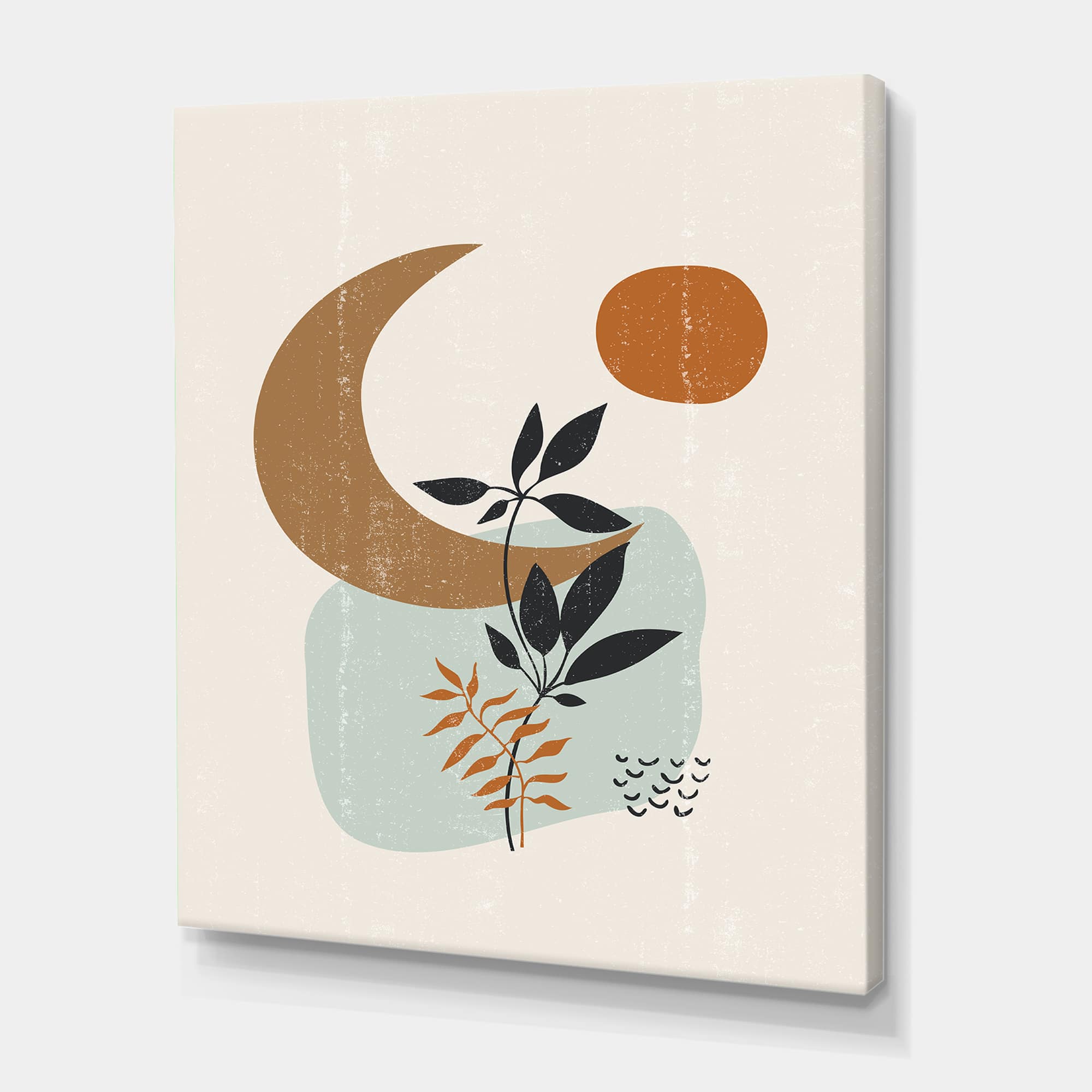 Designart - Abstract Sun & Moon With Minimal Plants - Modern Canvas Wall Art Print