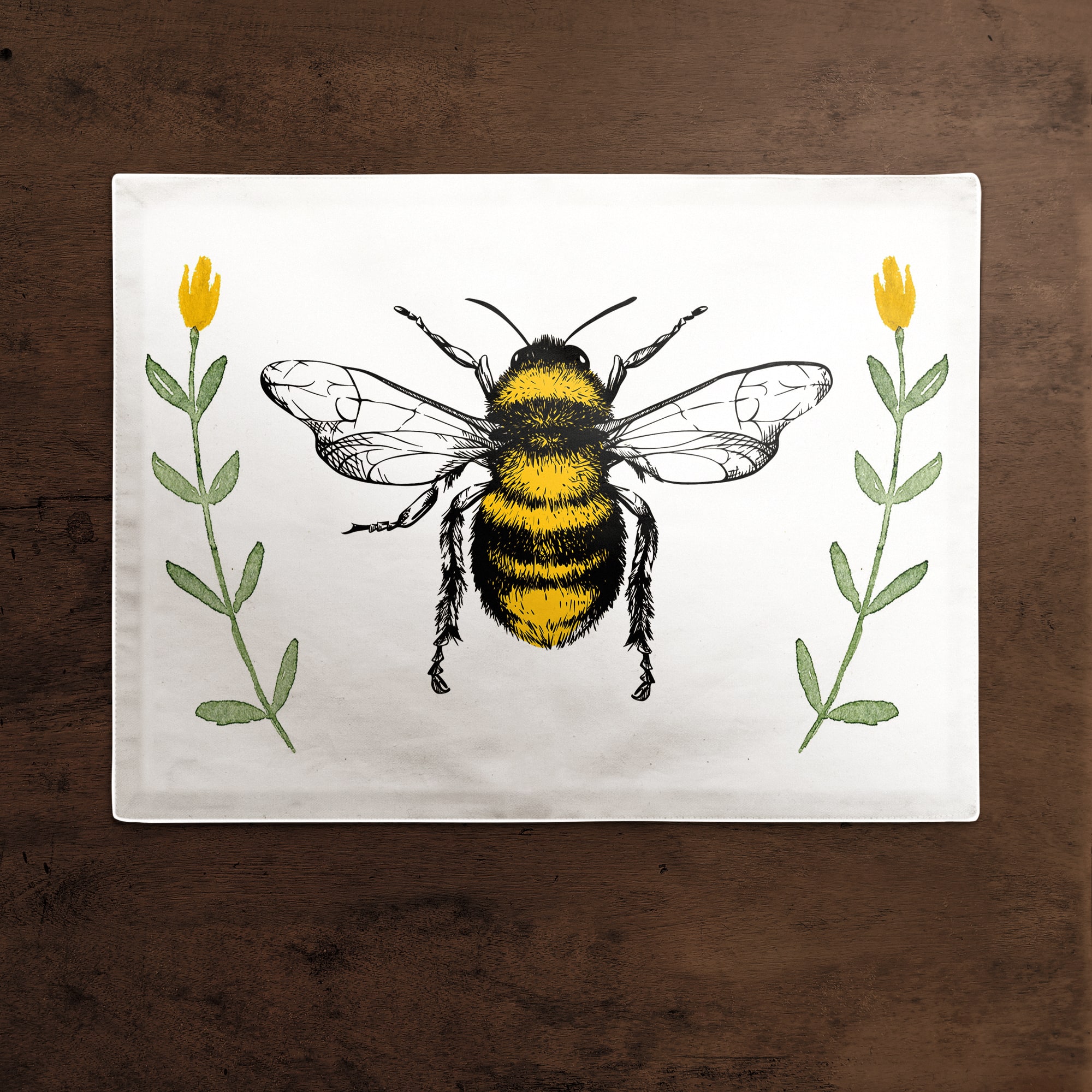 Bee Watercolor Flowers 18" x 14" Cotton Twill Placemat