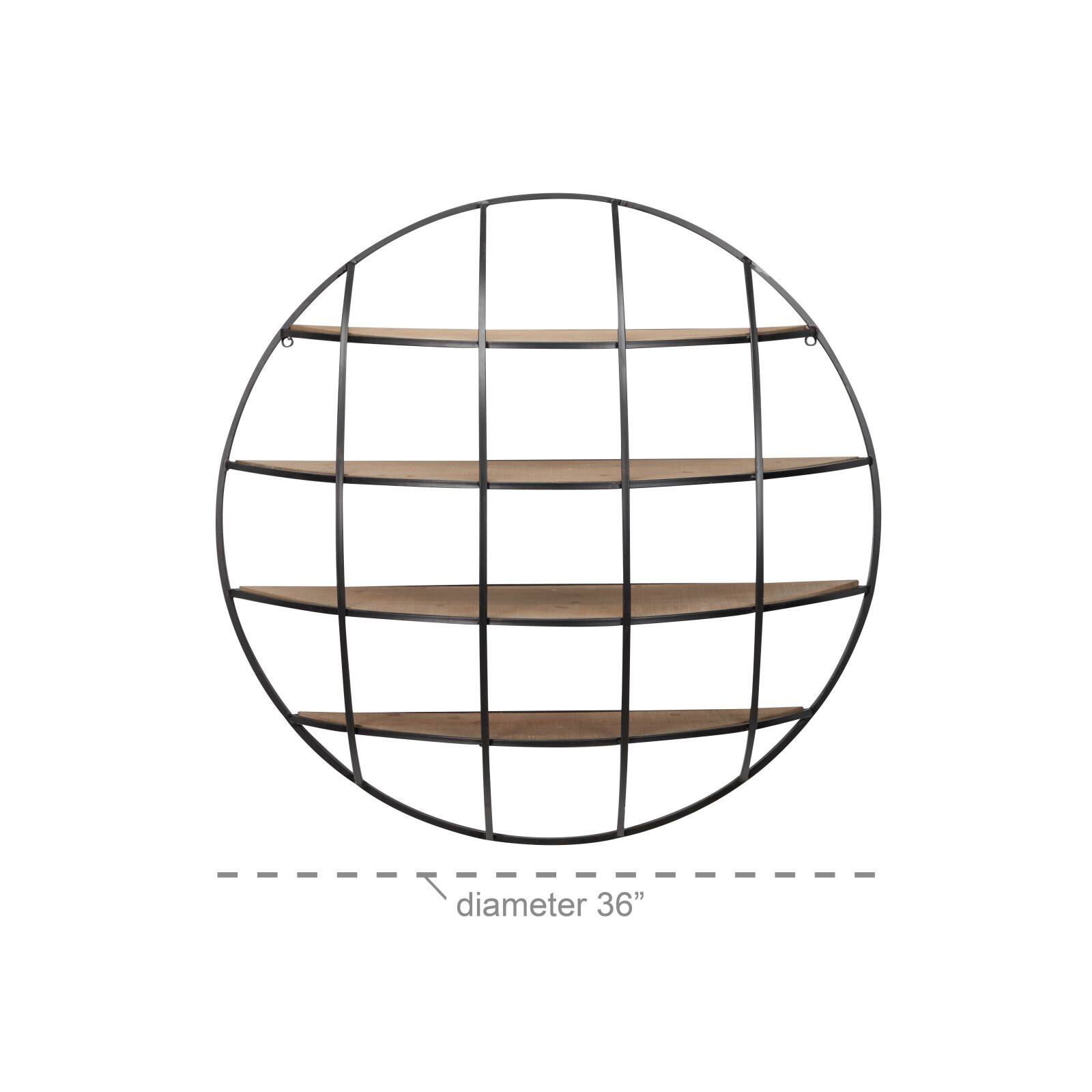 36" Light Brown Iron Round Wall Shelf Unit