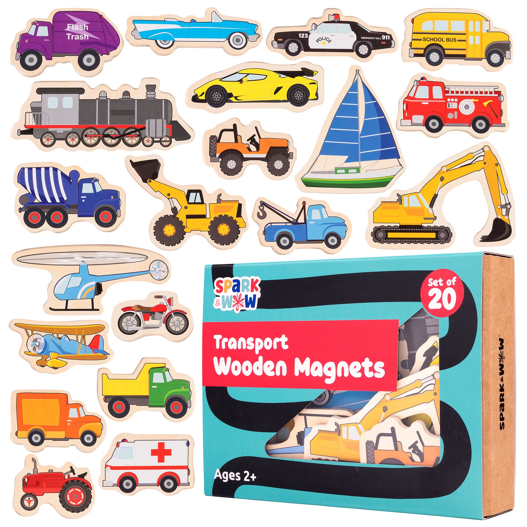Spark & Wow Wooden Transport Magnets Set
