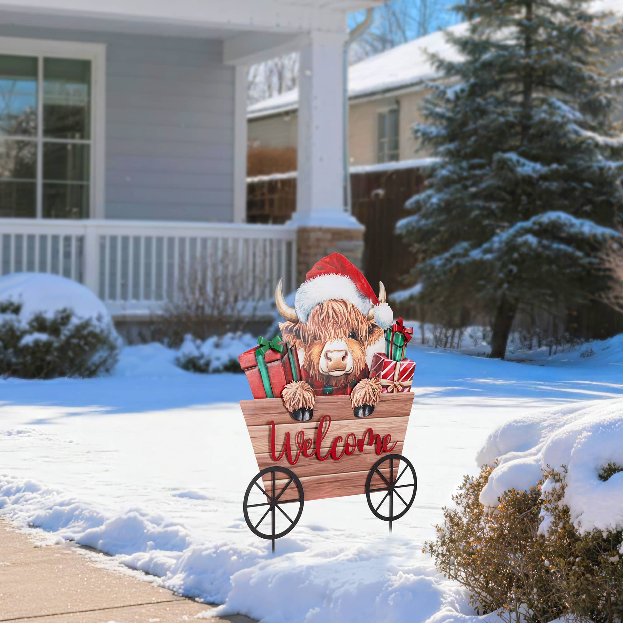 Glitzhome® 24.25" Christmas Metal Highland Cow with Barrow Yard Stake
