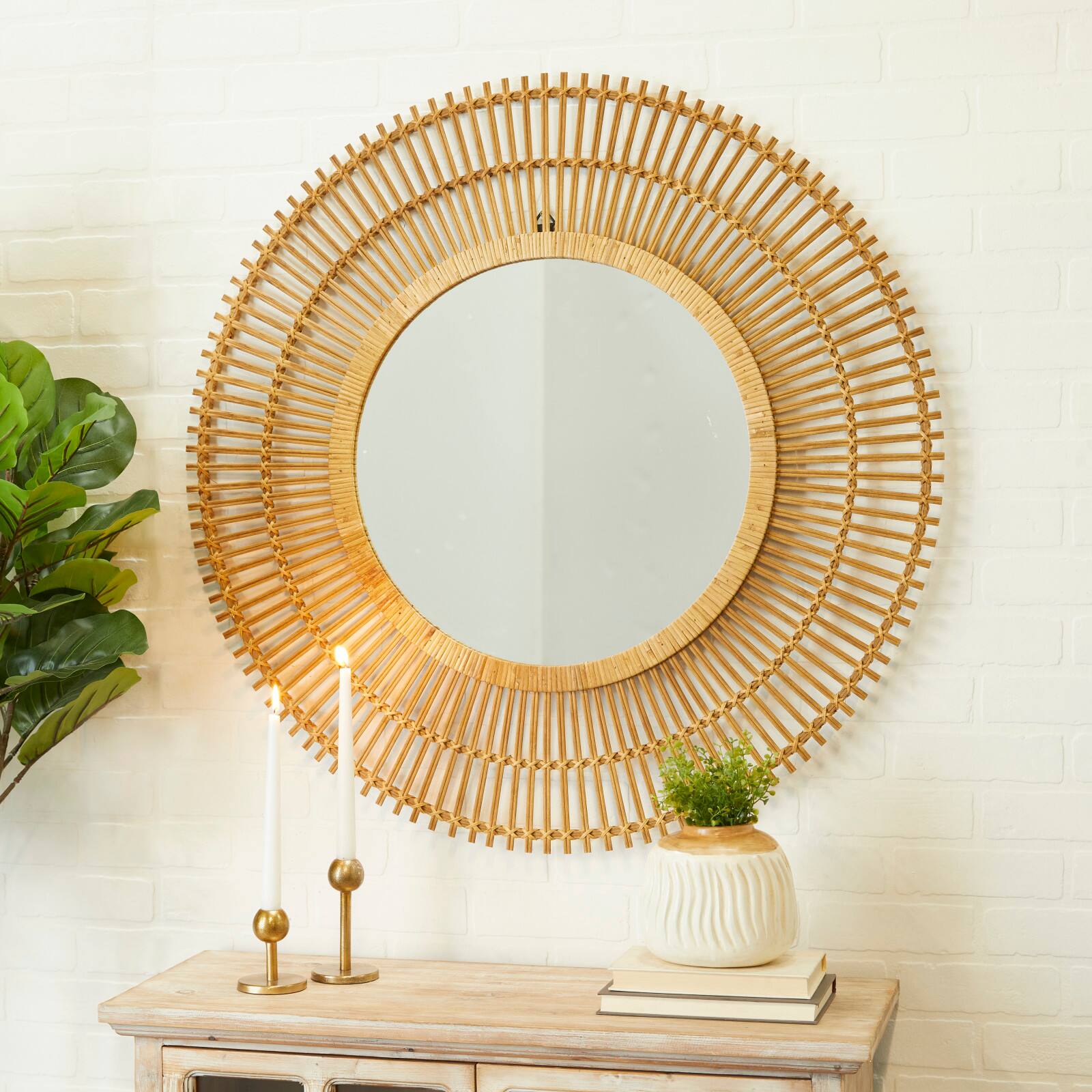 Brown Bohemian Wall Mirror, 37" x 1" x 37"