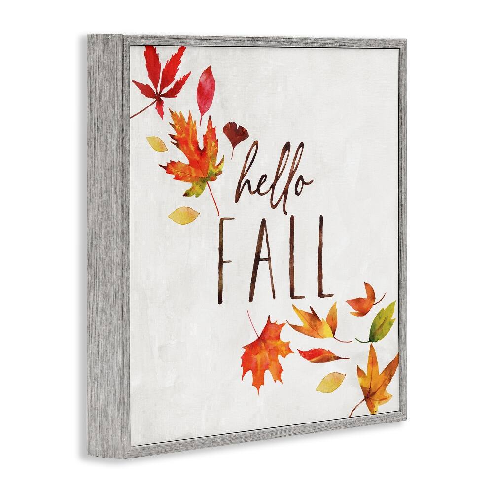 Stupell Industries Hello Fall Autumn Tree Leaves Seasonal Statement Framed Giclee Art