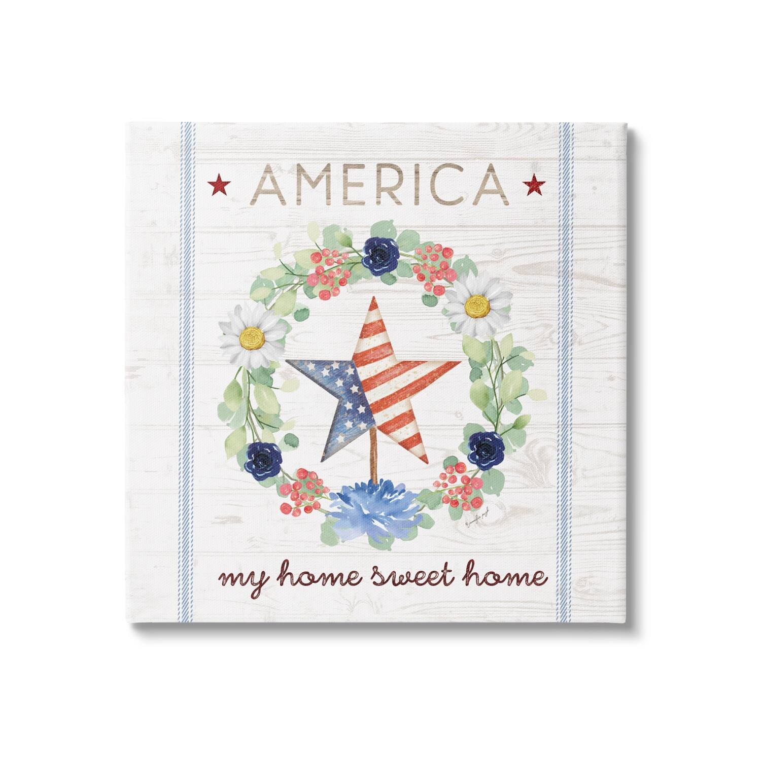 Stupell Industries America My Sweet Home Daisy Wreath Canvas Wall Art