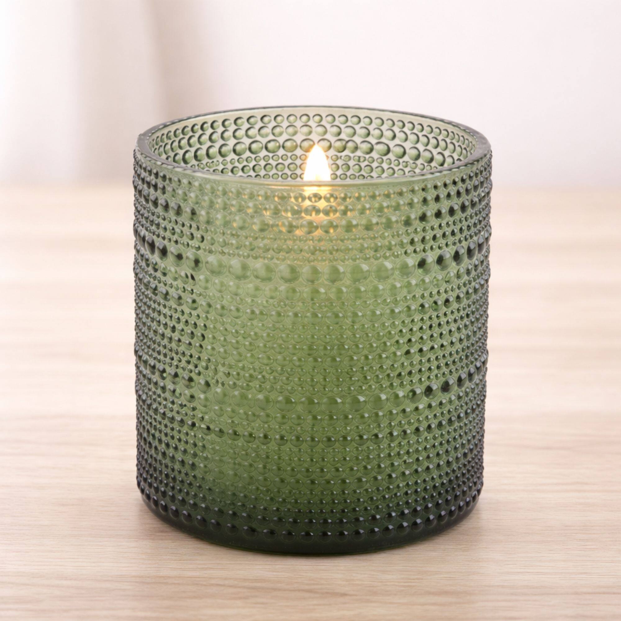 Melrose 4" Green LED Soy Candles in Textured Glass Jars, 2ct.