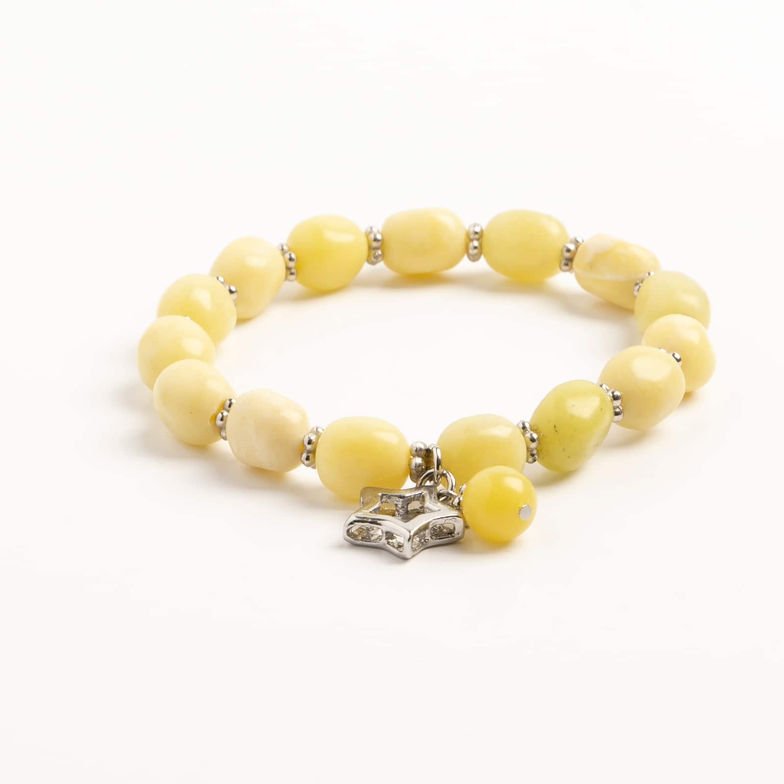 John Bead New Jade Green Natural Stone Stretch Bracelet with Star Charm