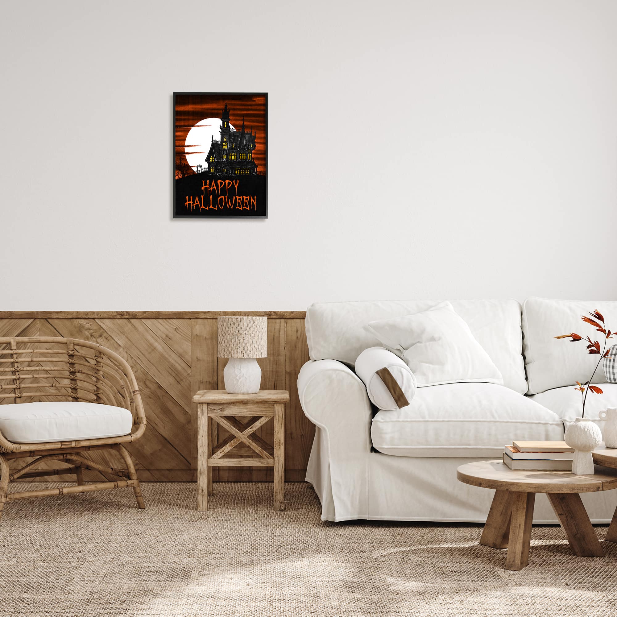 Stupell Industries Happy Halloween Haunted House Framed Giclee Art