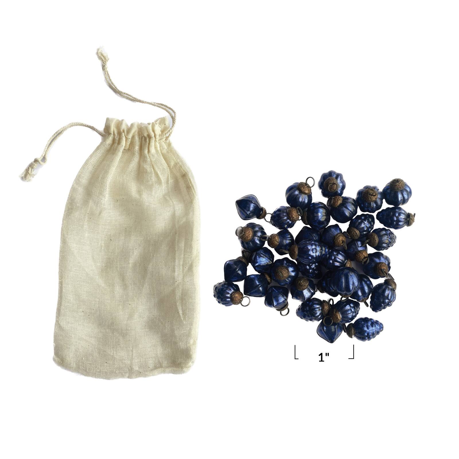 Hello Honey® 36 Pack 1" Blue Embossed Mercury Glass Ornaments in Muslin Bag