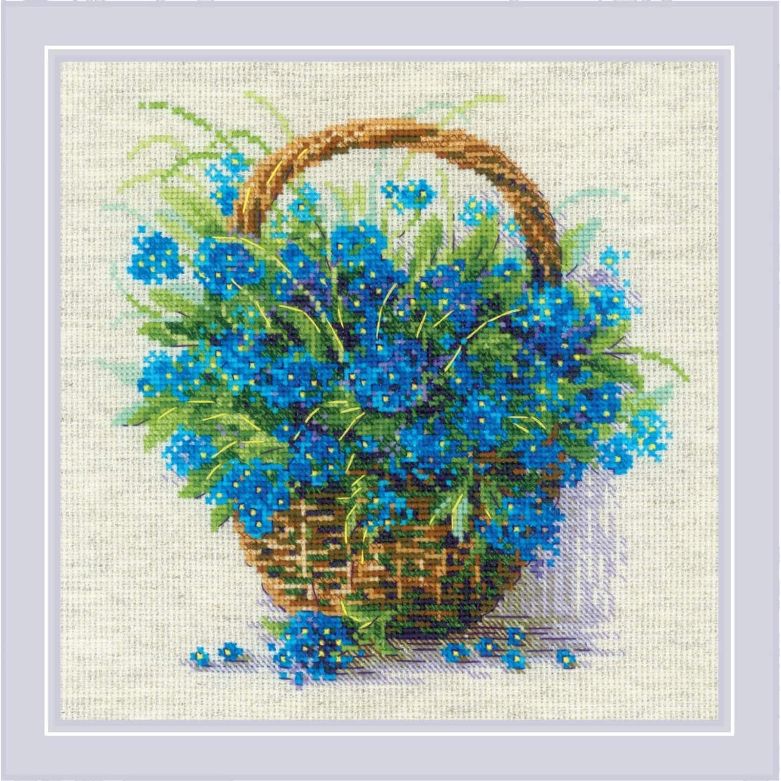 RIOLIS Forget Me Nots in a Basket Counted Cross Stitch Kit