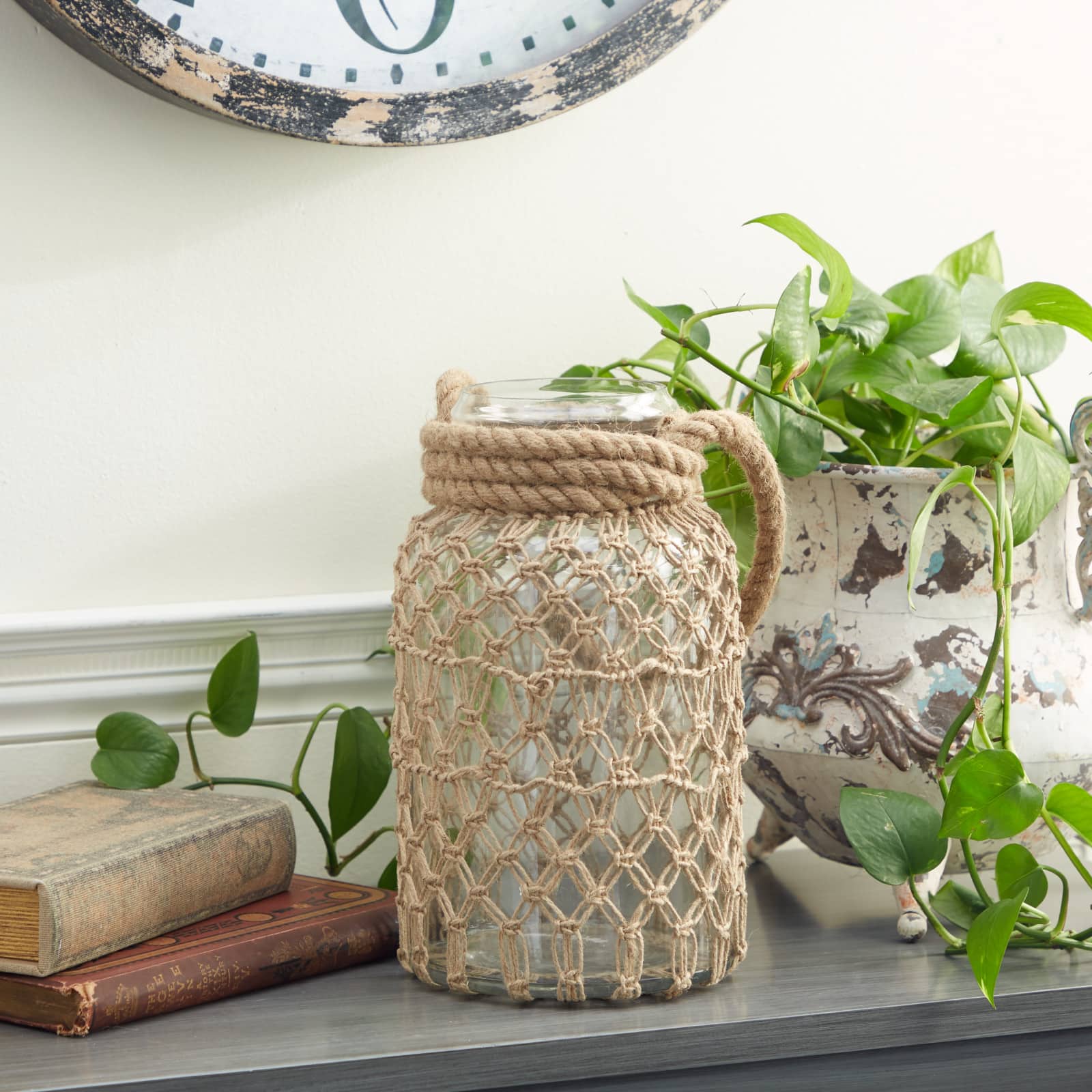 Brown Glass Coastal Lantern, 12" x 7" x 8"