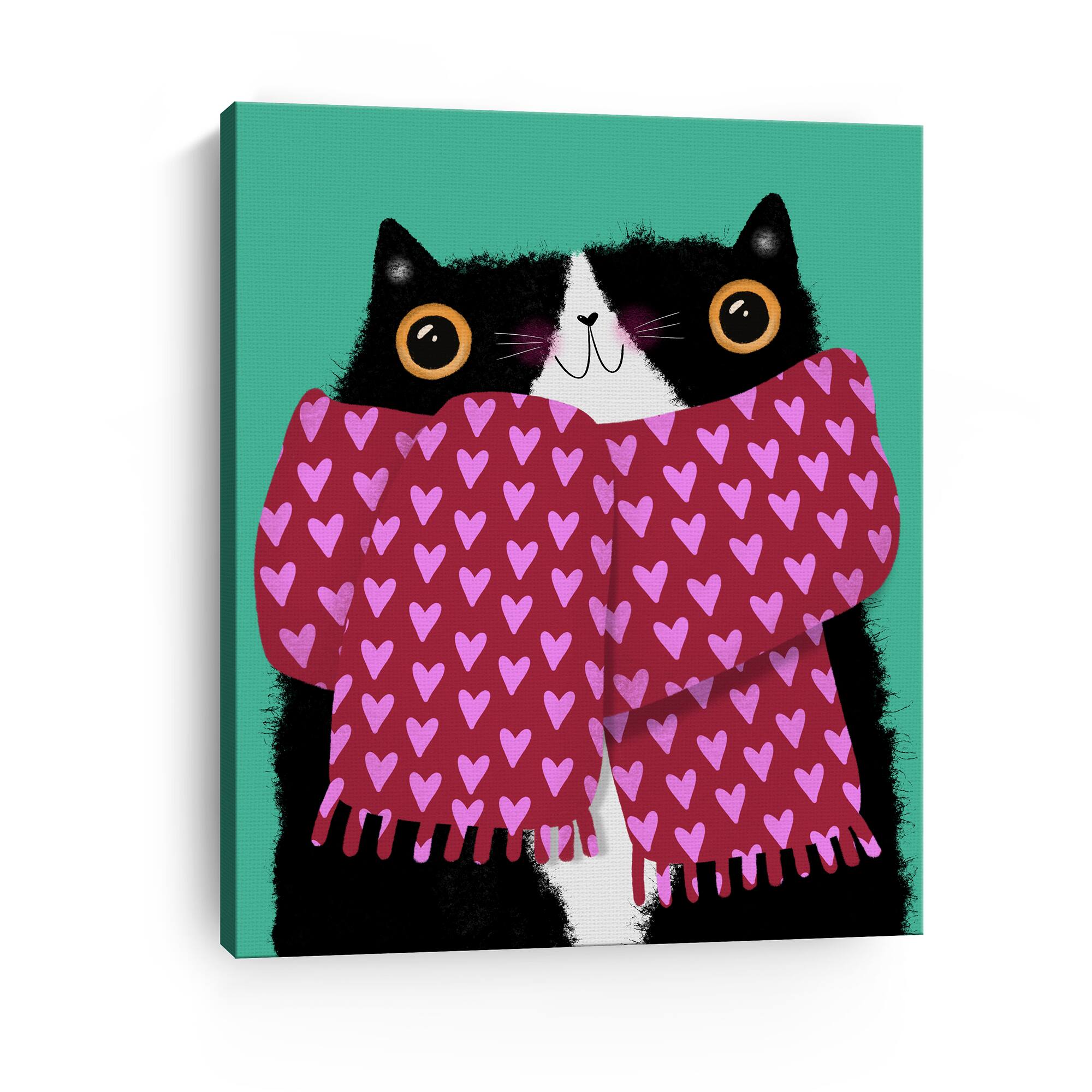 Tuxedo Cat Love Scarf Canvas Giclée Art