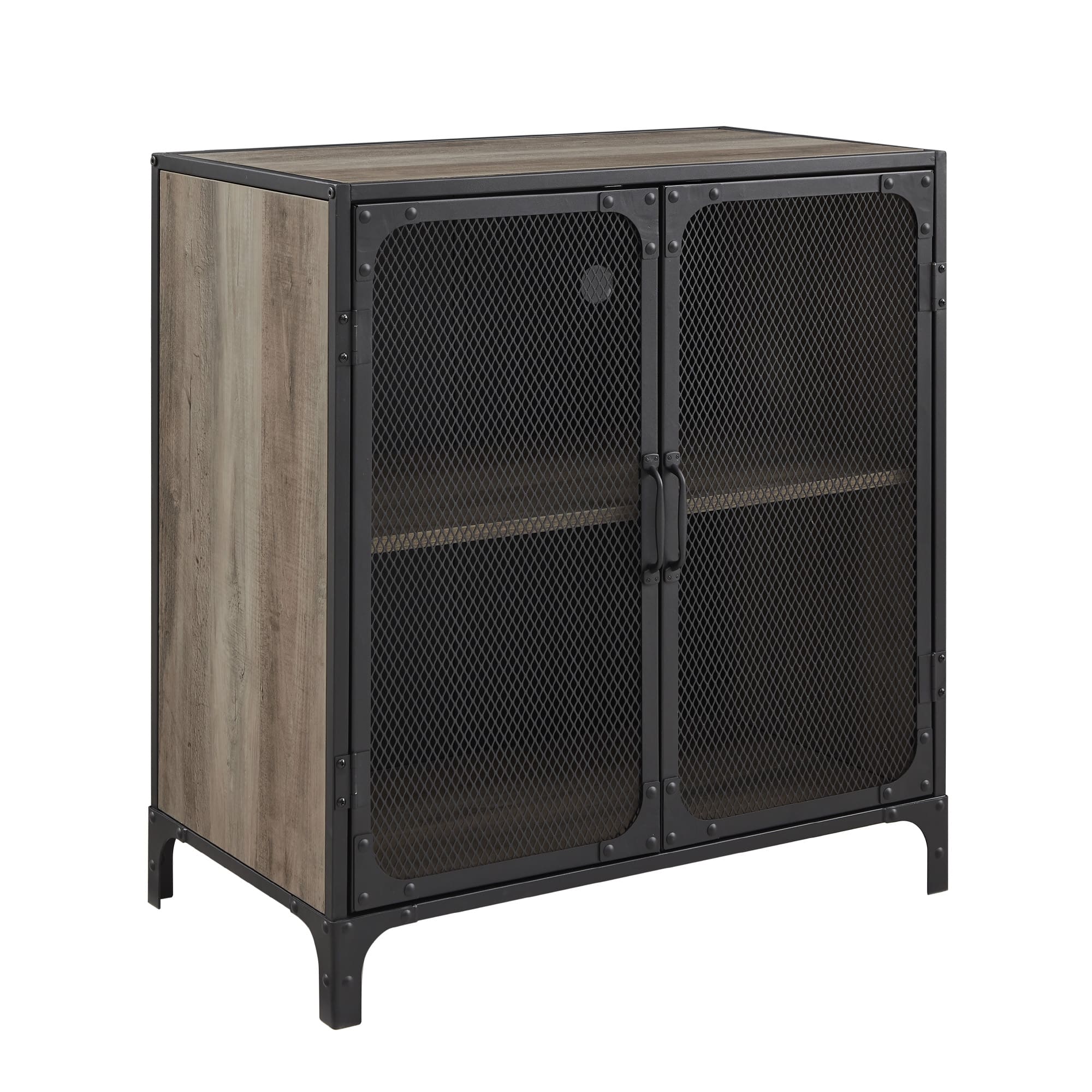 Walker Edison 30" Grey Wash Industrial Mesh Metal Door Accent Cabinet