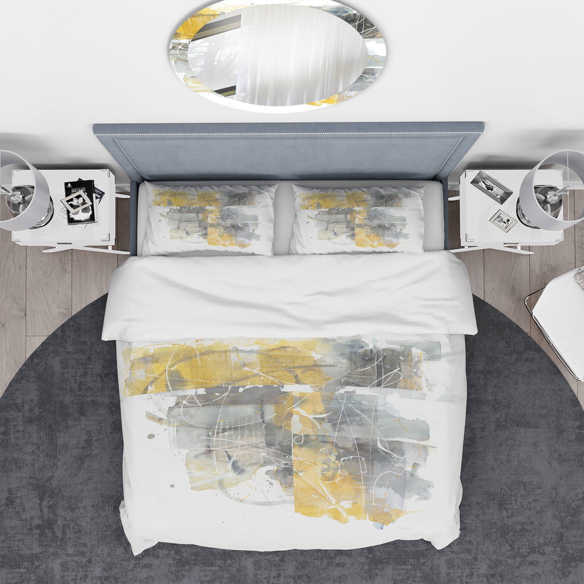 Designart 'Moving In and Out of Traffic II Yellow Grey' Geometric Bedding Set - Duvet Cover & Shams