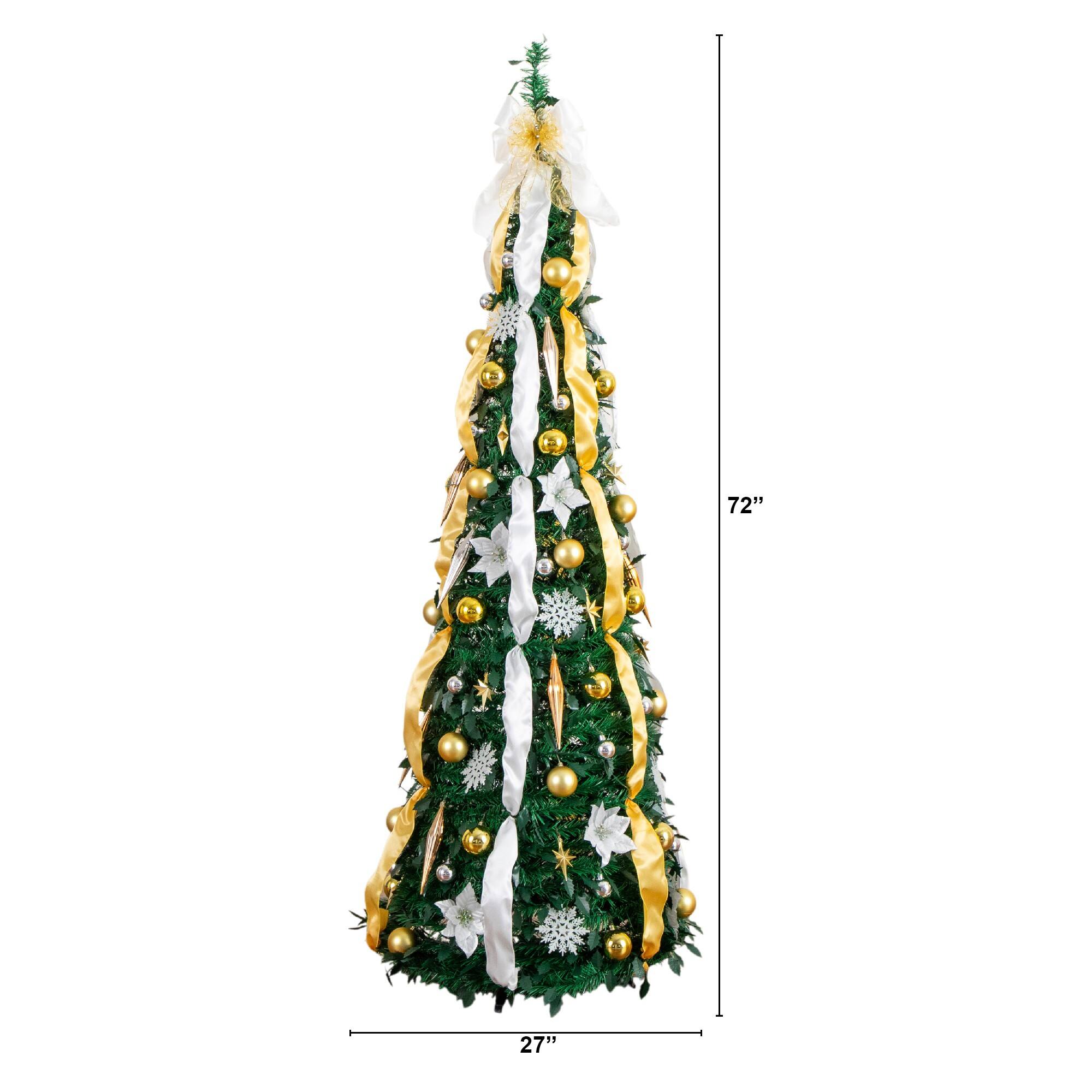 6ft. Pre-Lit Pop up Pre-decorated Artificial Christmas Tree, Warm White LED Lights