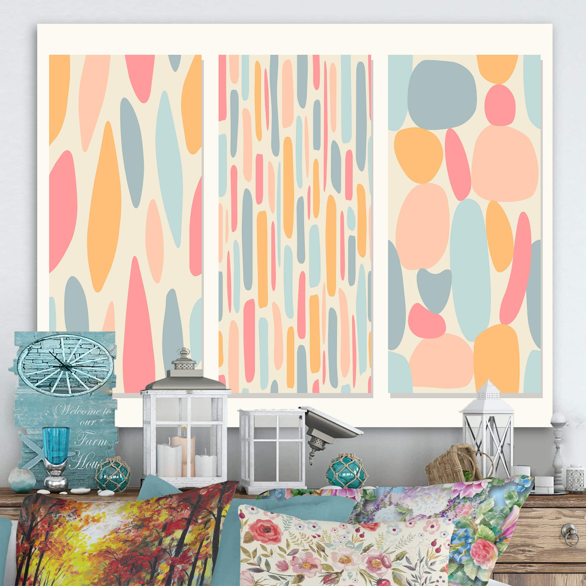 Designart - Patchwork of Pastel Shaped Organic Shapes - Modern Canvas Wall Art Print
