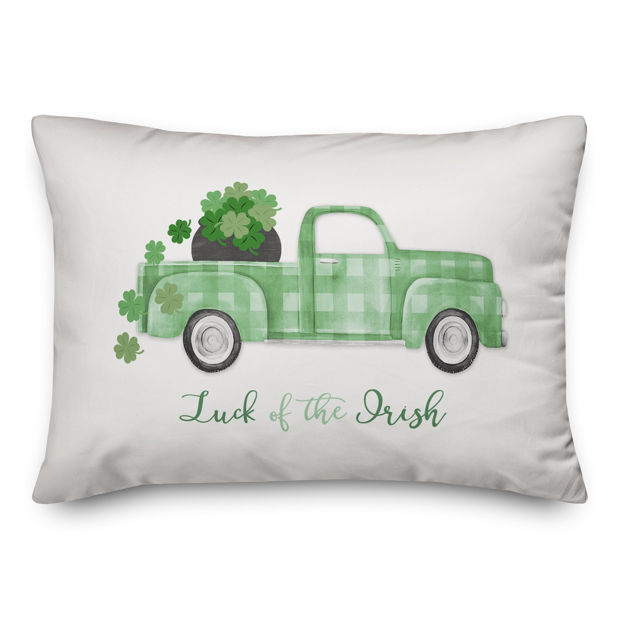 Plaid Green Truck Luck Pillow 14" x 20" Throw Pillow