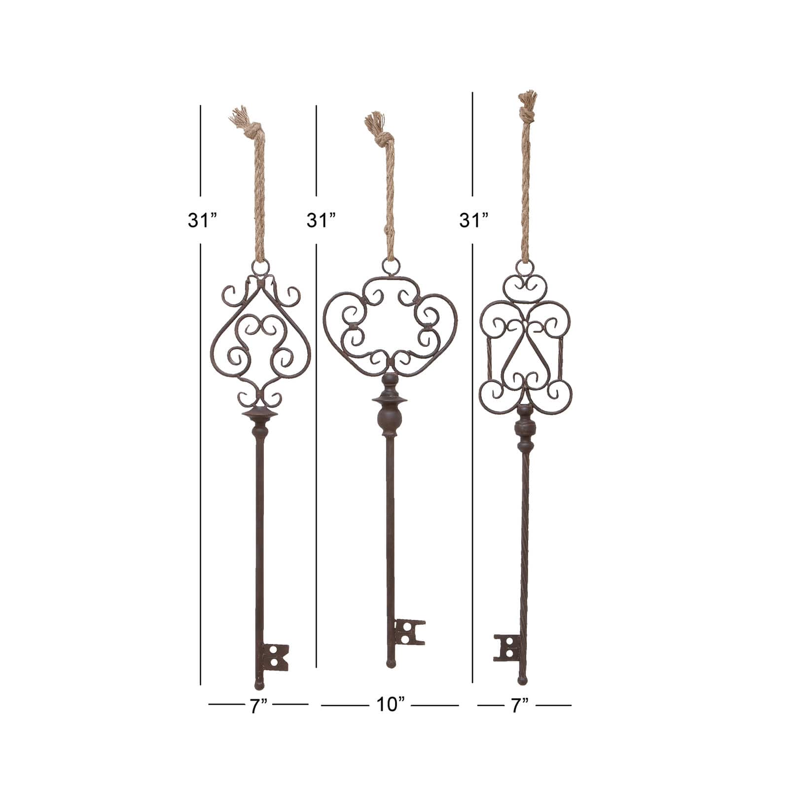31" Black Metal Skeleton Key Industrial Wall Décor Set