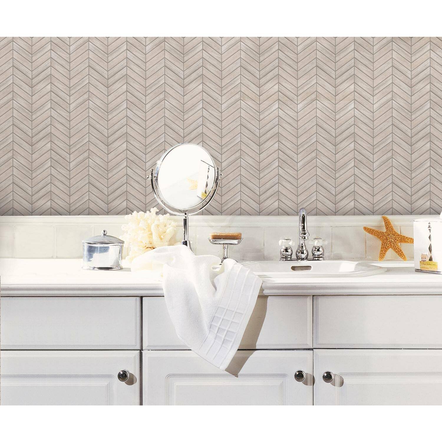 RoomMates Chevron Distressed Wood Backsplash StickTiles