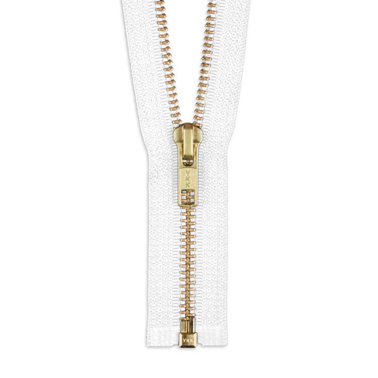 YKK 30" White #5 Brass Open End Zipper