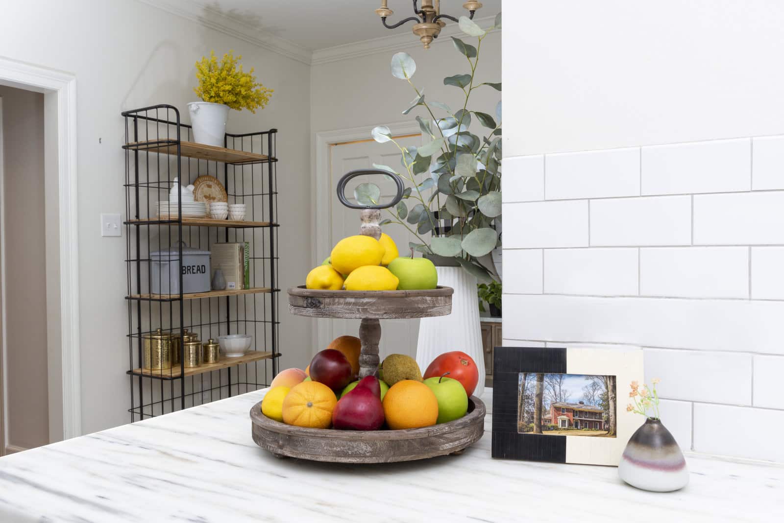 Hello Honey® 18.5" Distressed Brown Wooden 2-Tier Tray with Metal Handle