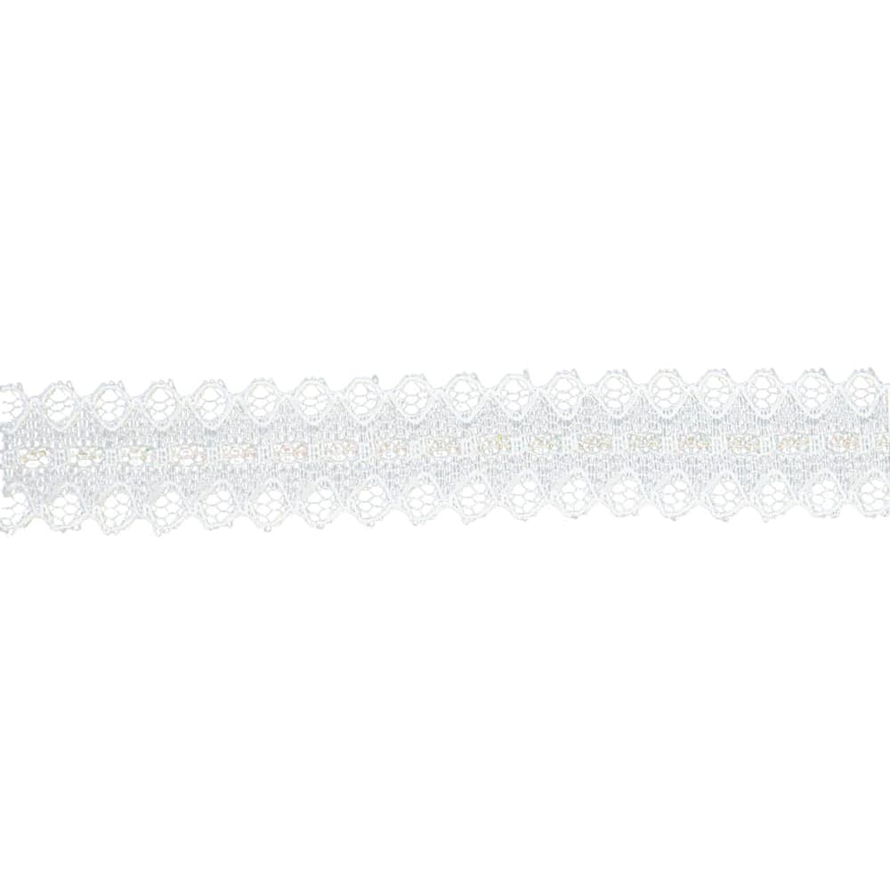 JAM Paper 13/16" x 25yd. White Iridescent Stripe Lace Ribbon