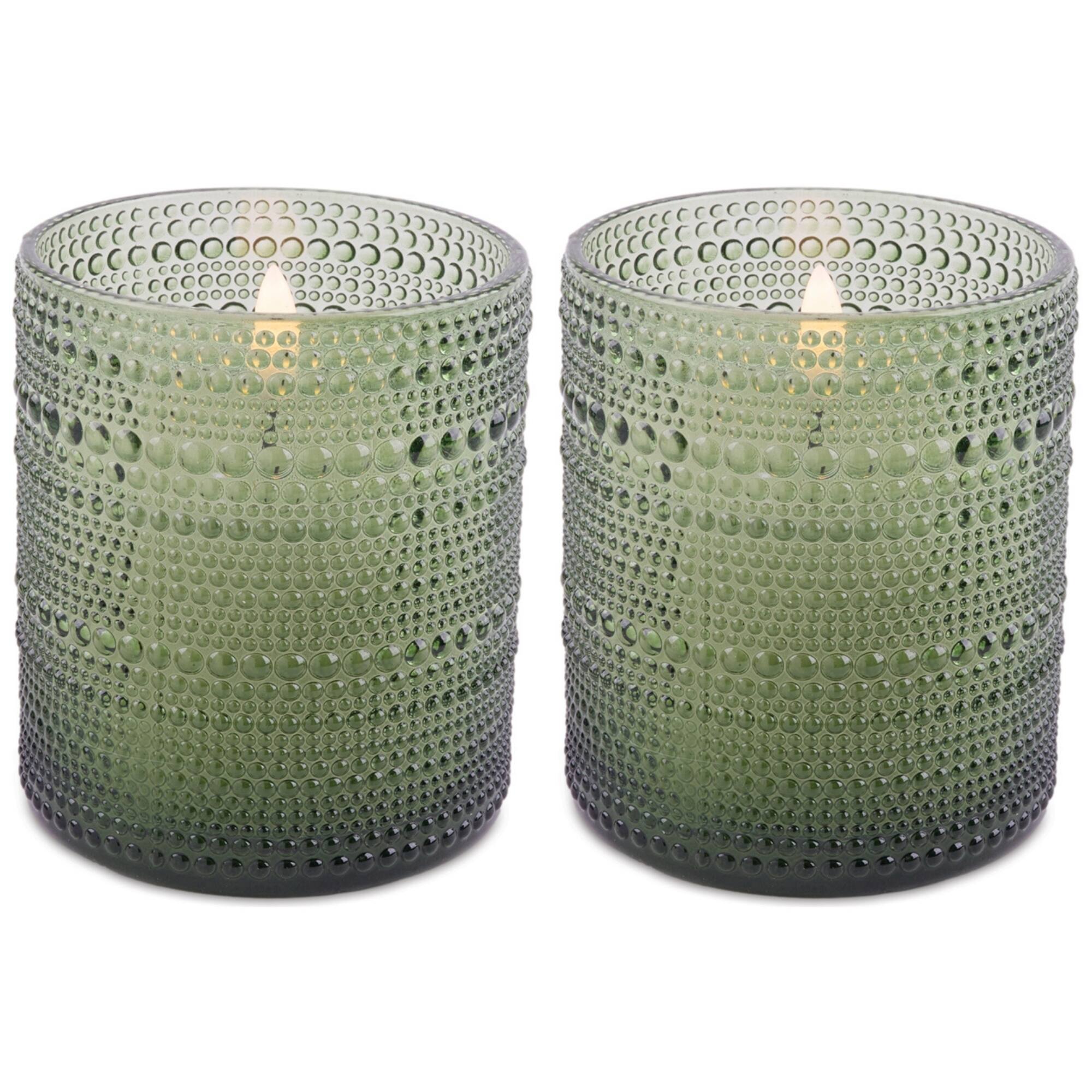 Melrose 4" Green LED Soy Candles in Textured Glass Jars, 2ct.