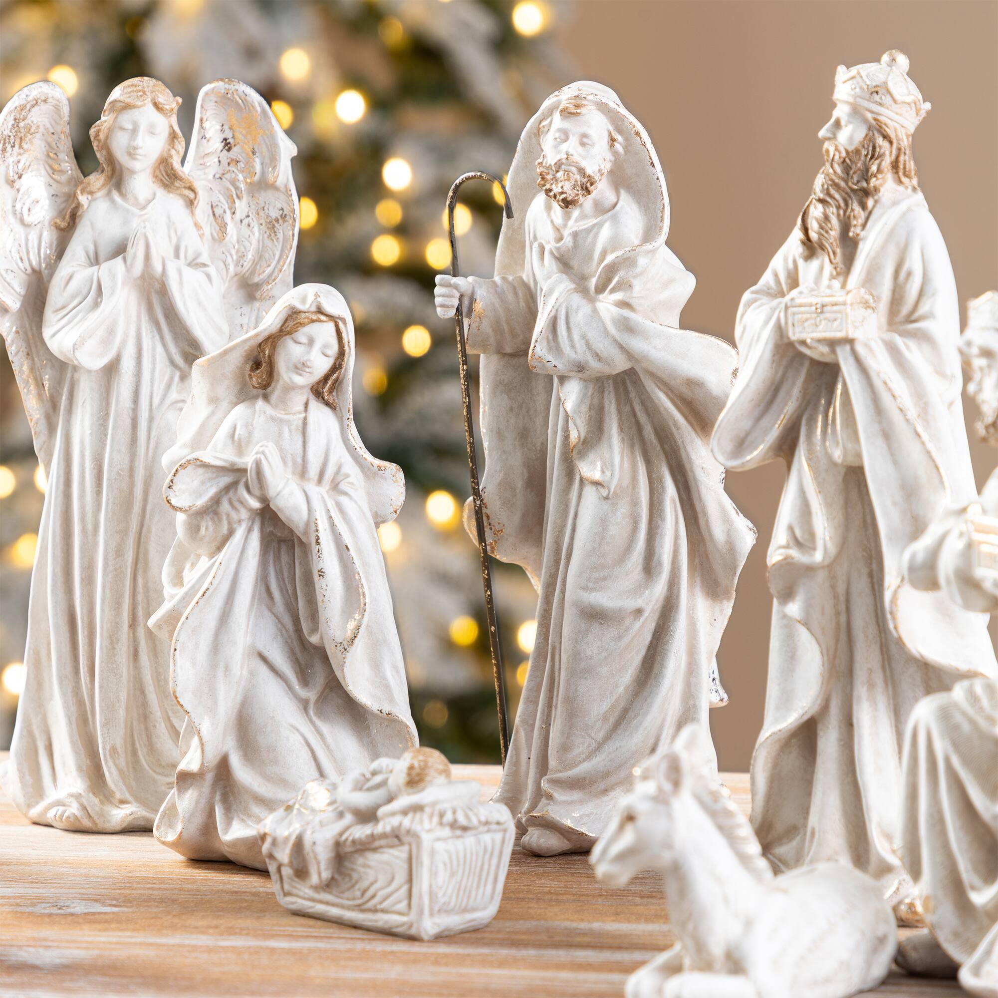 Glitzhome® 8" 10-Piece Christmas Nativity Figurine Set