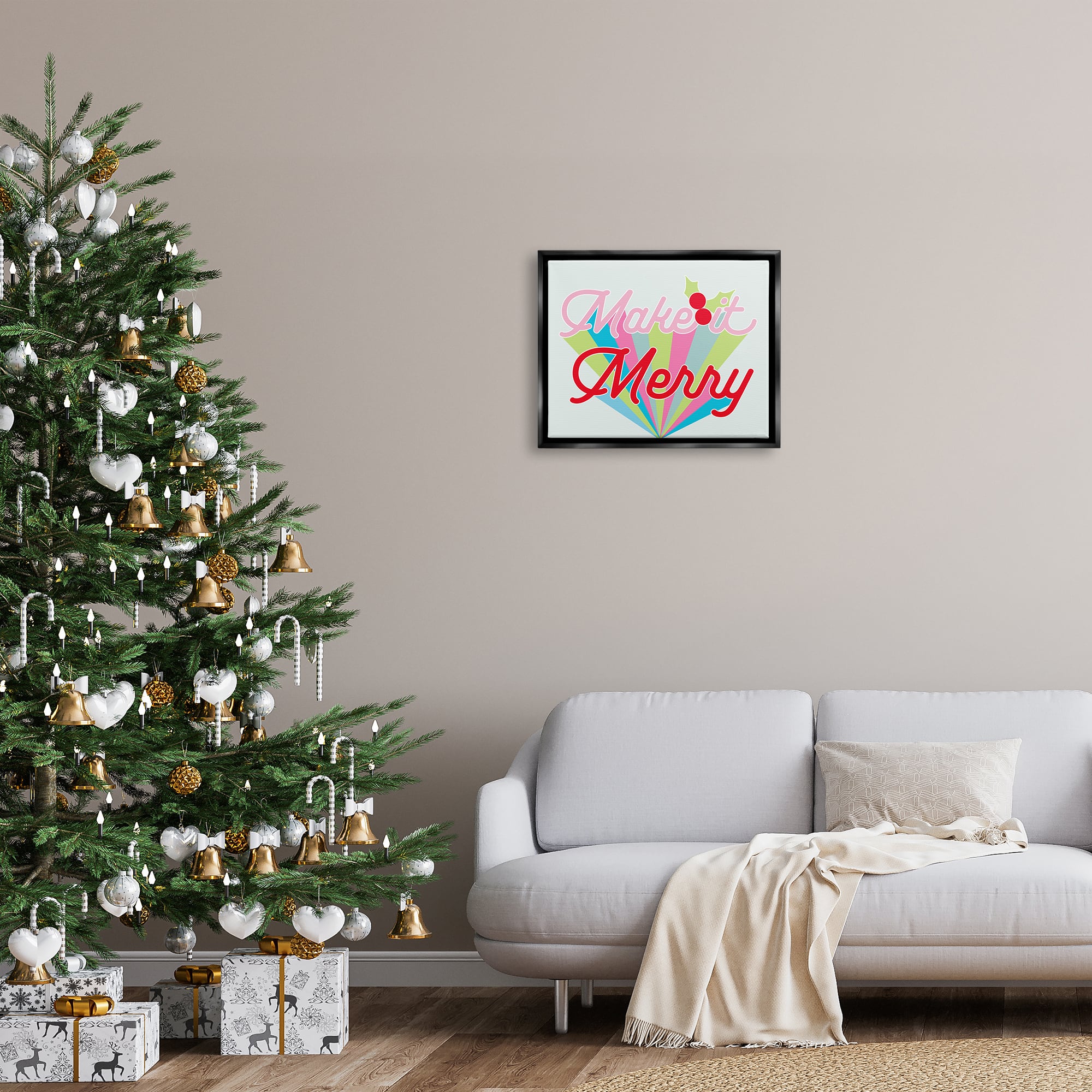 Stupell Industries Make It Merry Bold Christmas Stripes Framed Floater Canvas Wall Art