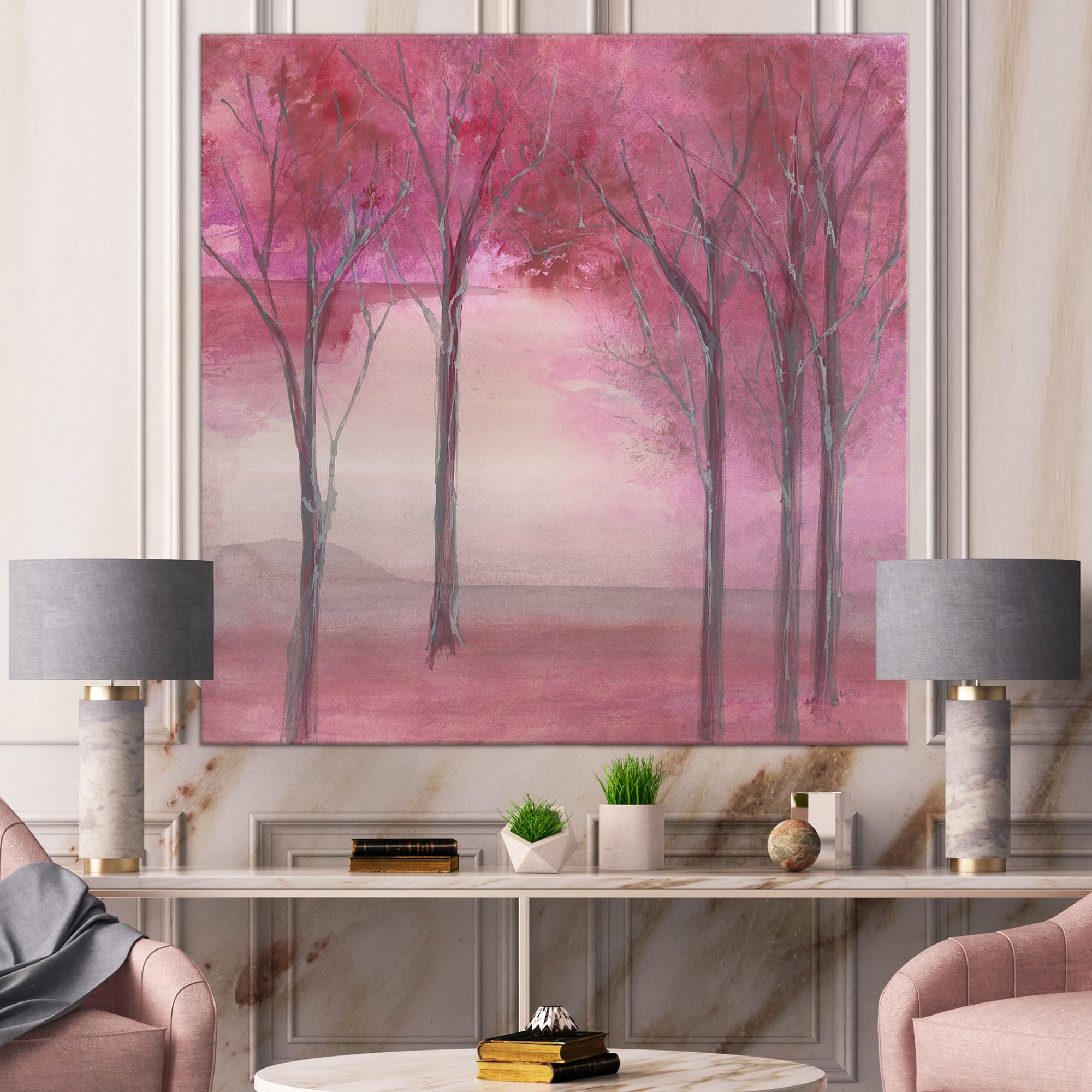 Designart - Shabby Pink Under the Trees