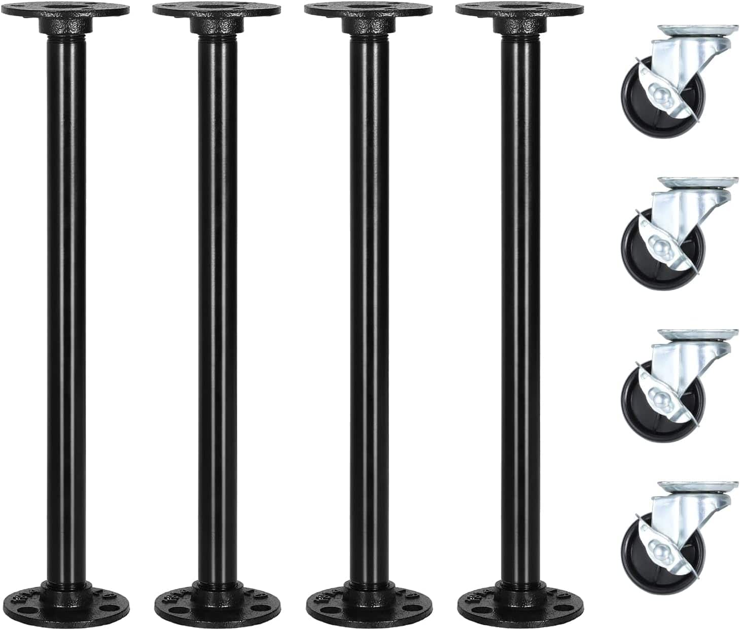 NEX™ Black Industrial Pipe Metal Table Legs with Casters, 4ct.
