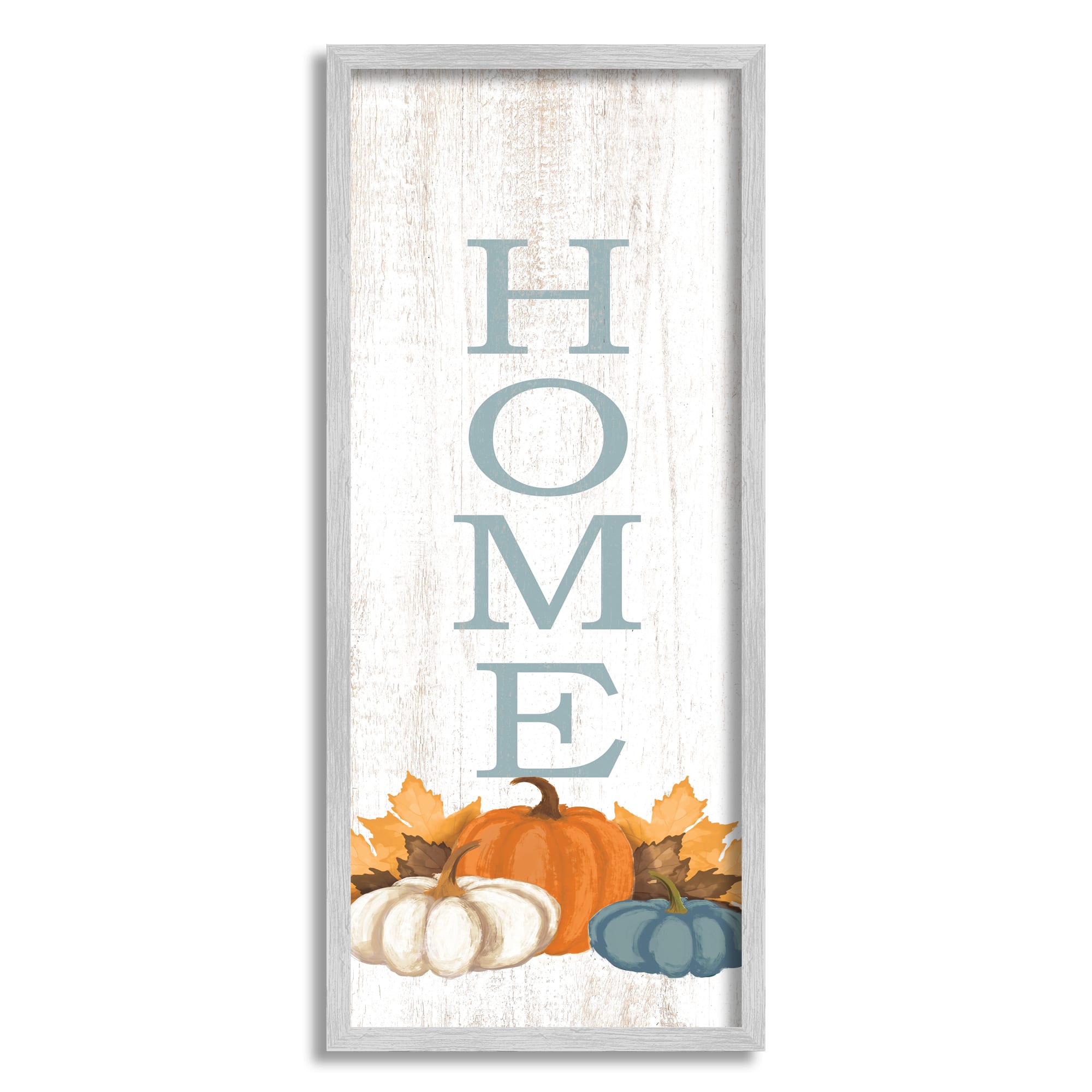 Stupell Industries Autumnal Pumpkin Leaves Home Sign Framed Giclee Art