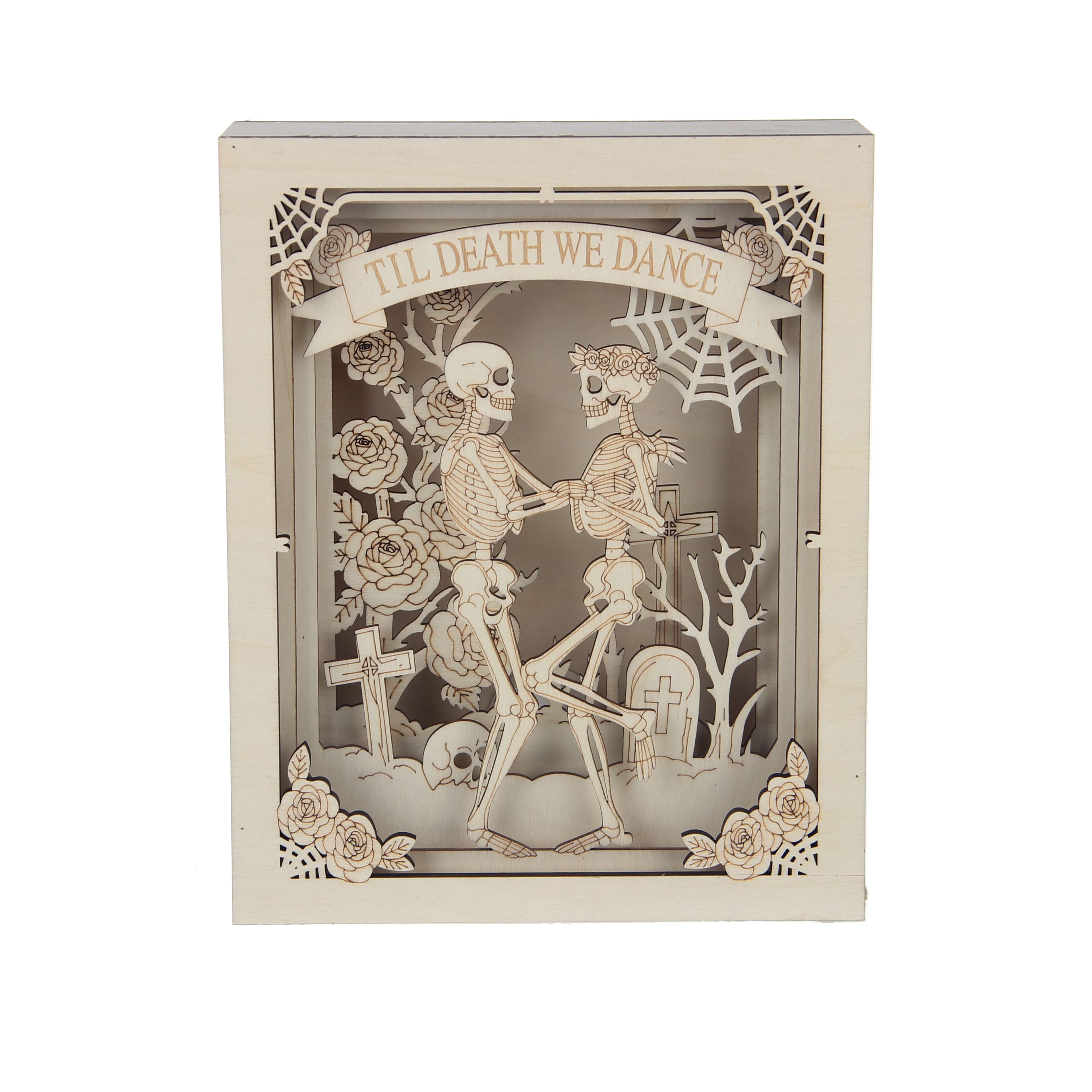 8.75" Til Death We Dance Skeleton Shadow Box DIY LED Wood Décor by Make Market®