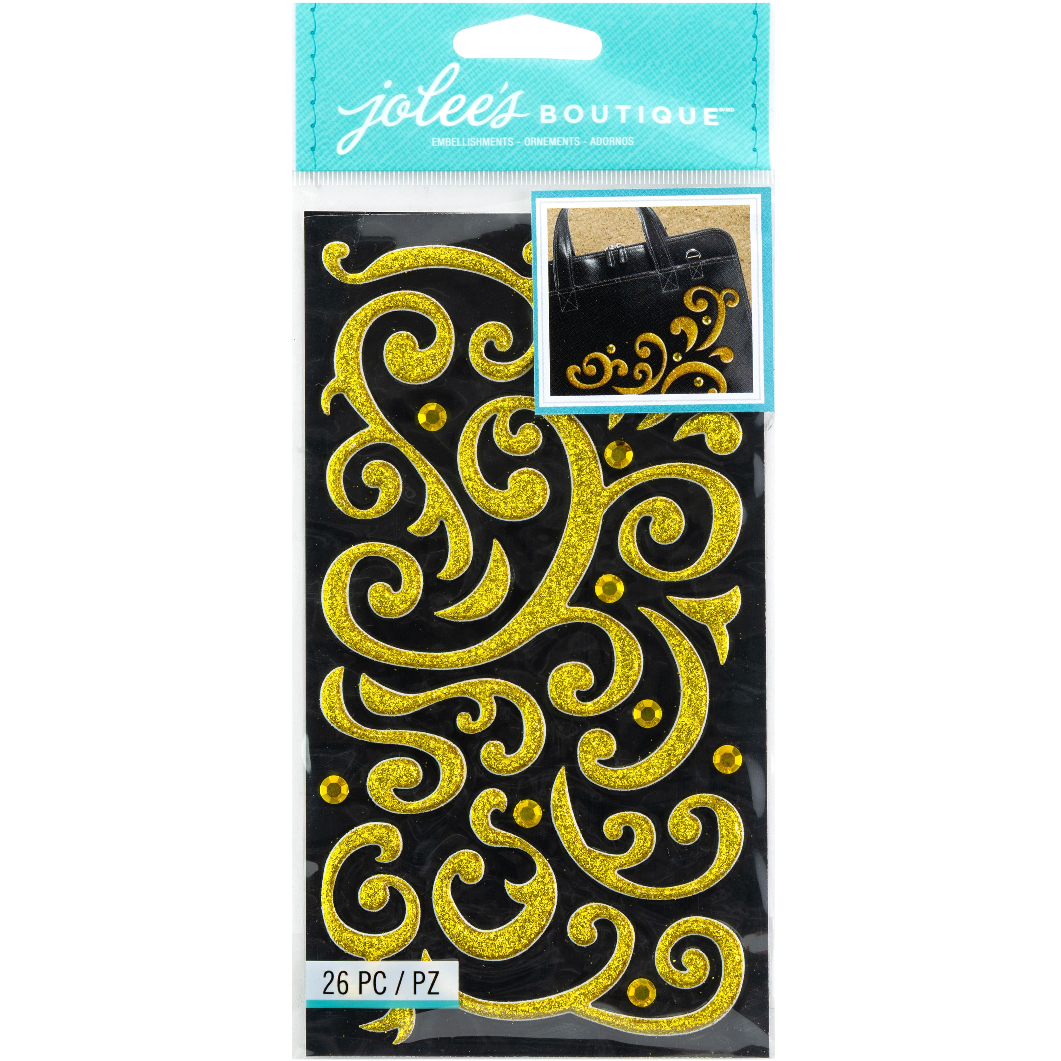 Jolee's Boutique Stickers-Gold Puffy Flourish & Gems