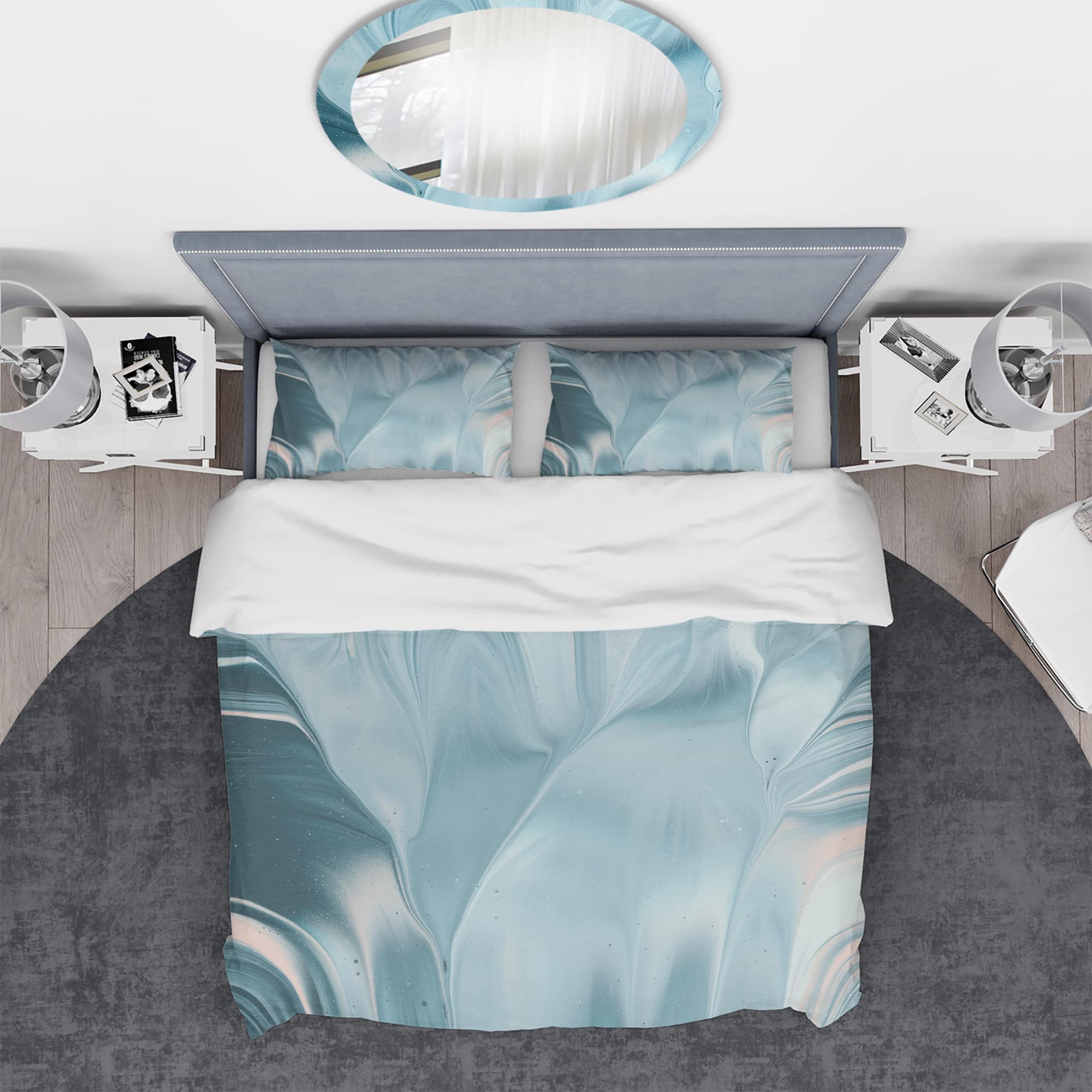 Designart 'Blue Modern Water I' Geometric Bedding Set