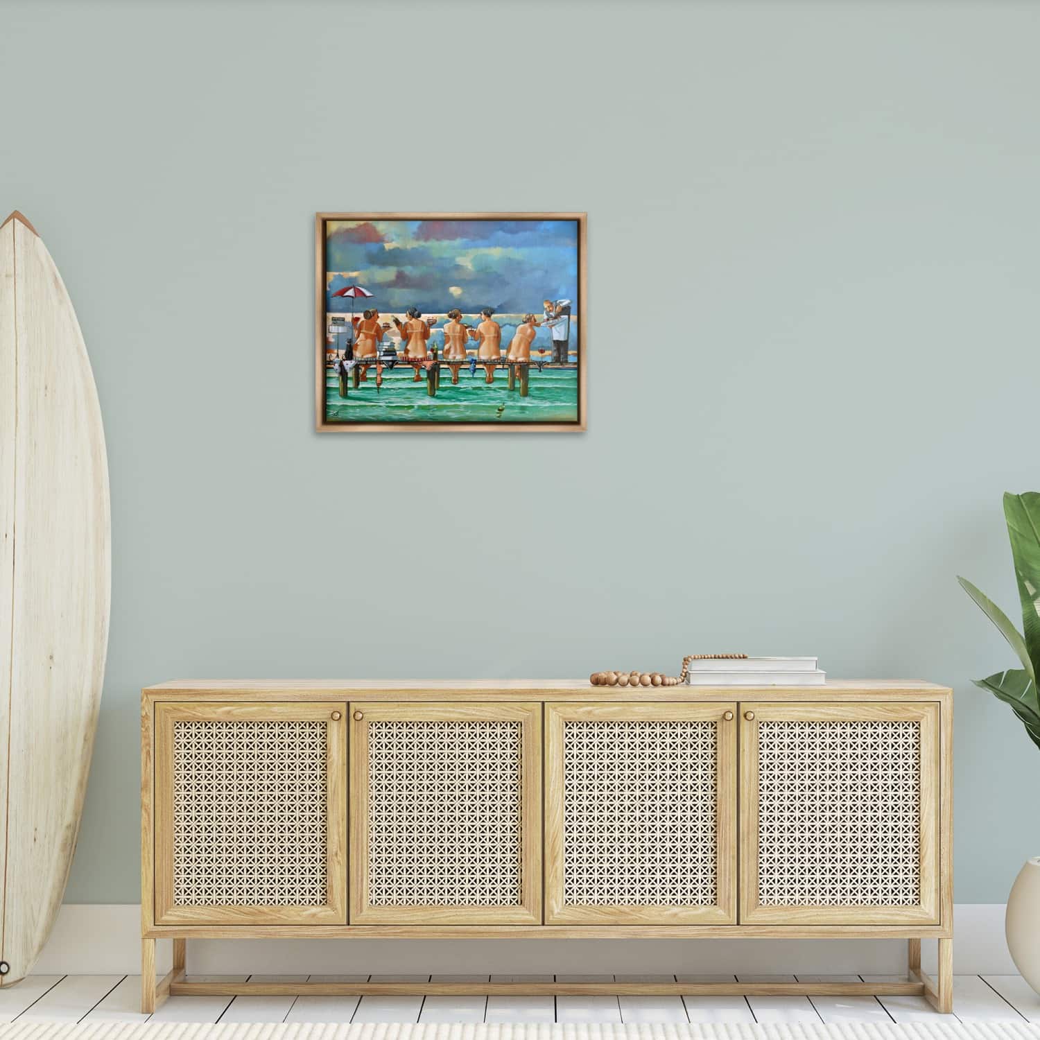 Stupell Industries Women on Dock with Tan Lines Floater Framed Art