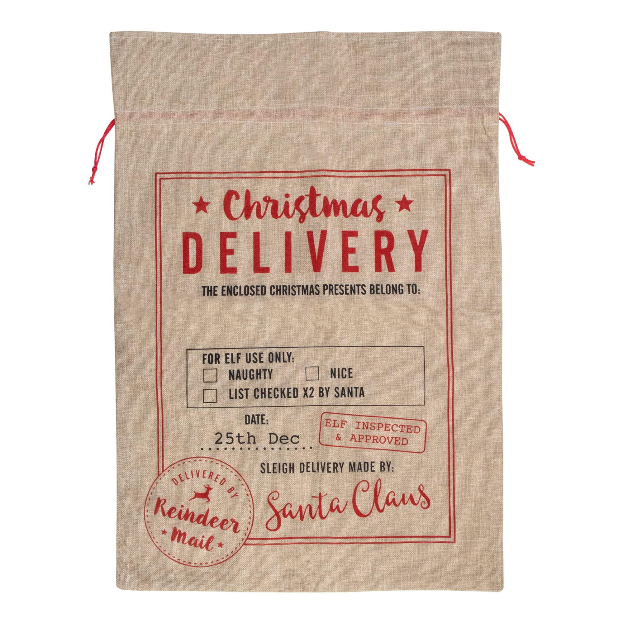 27" Beige & Red Christmas Delivery Tie Gift Bag