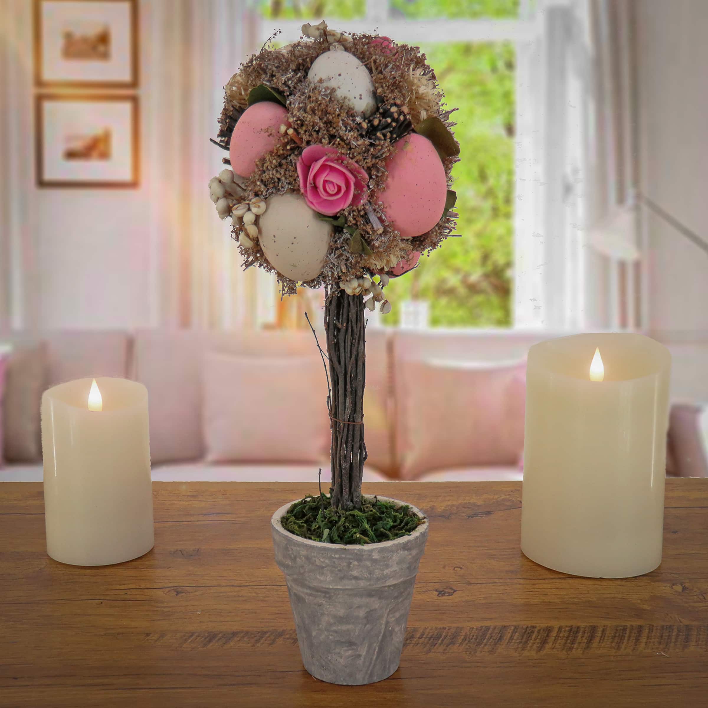 14" Easter Egg Single Ball Topiary Tree Tabletop Accent
