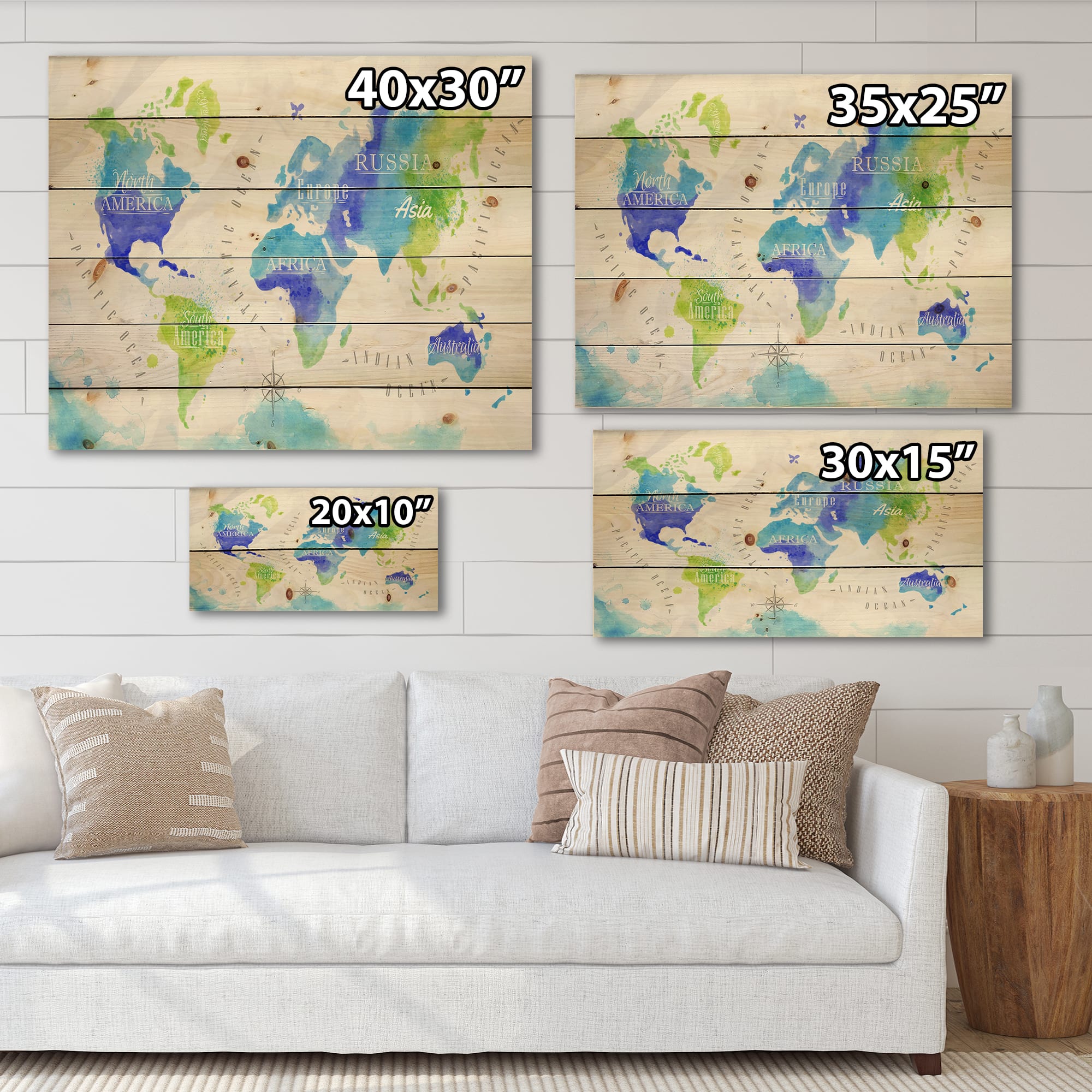 Designart - World Map In Green and Blue