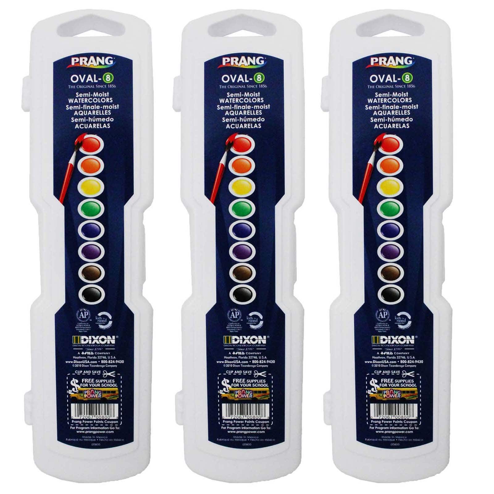 Prang® 8 Colors Watercolor Oval Pan Set with Brush, 3ct.