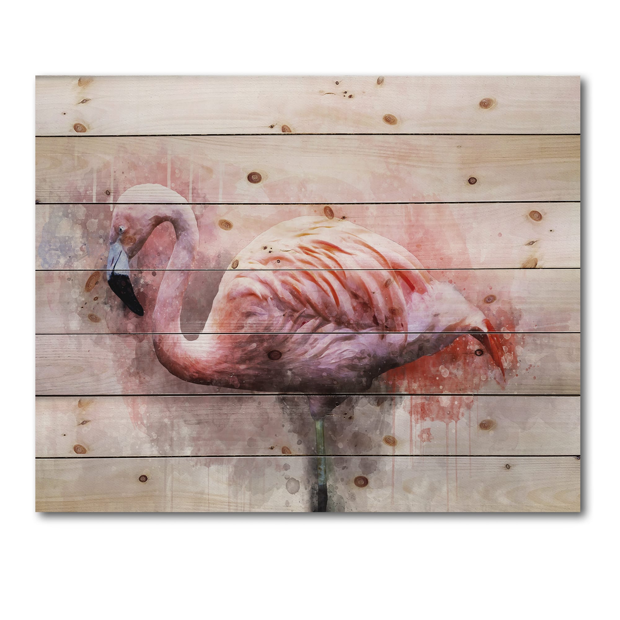 Designart - Portrait of Pink Flamingo V - Farmhouse Print on Natural Pine Wood
