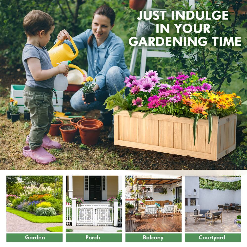 Costway Outdoor Wooden Planter Box Folding Raised Garden Plant Container with Drainage Hole