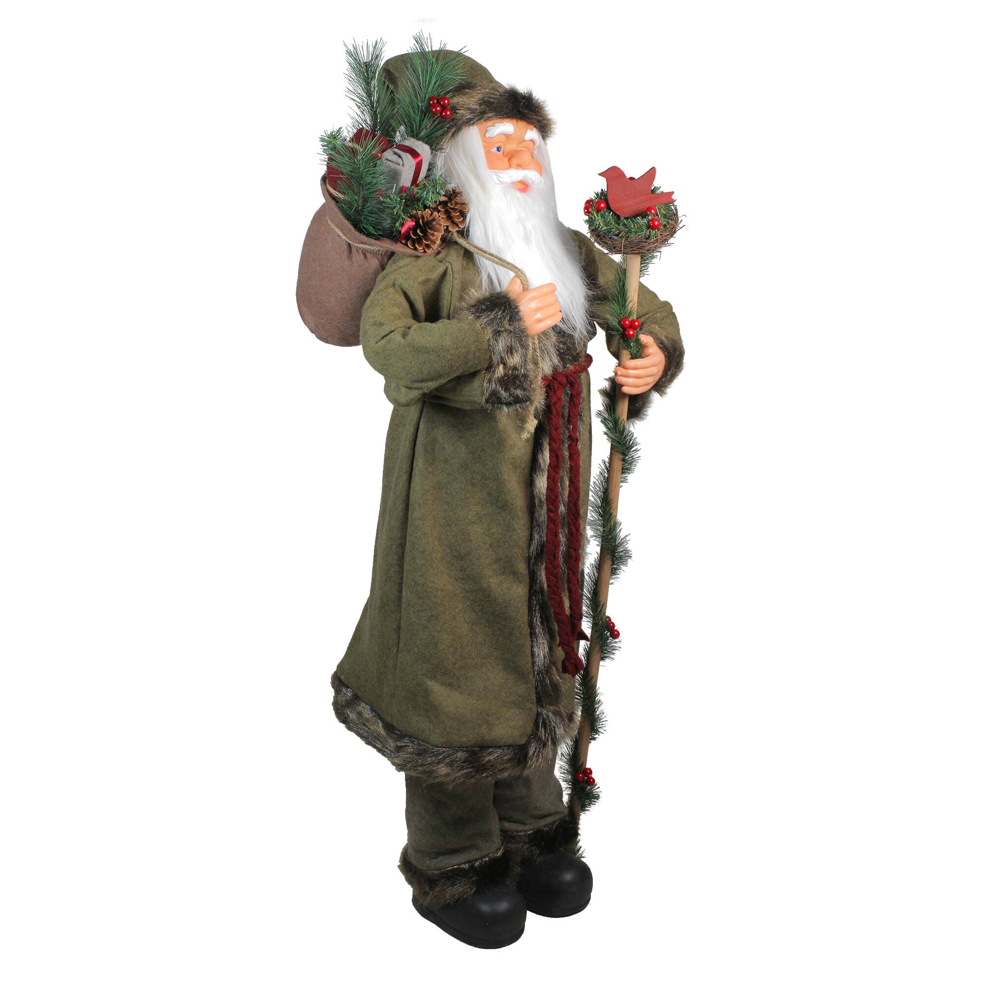 4ft. Olive Green & Burgundy Red Standing Santa Claus with Gift Bag Christmas Figure